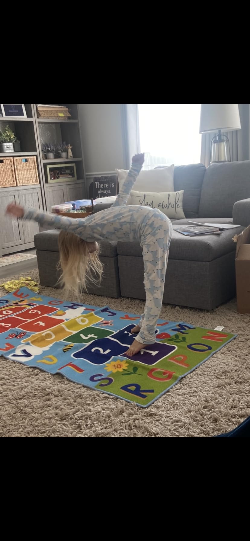STARUIA Washable Hopscotch Kids Rug for Playroom, Colorful Educational Classroom Rugs with ABC Number, Non Slip Kids Play Mat Rug Game Carpet for Bedroom Nursery Daycare Boy Girl (Blue, 31.5''x72'') customer photo 2