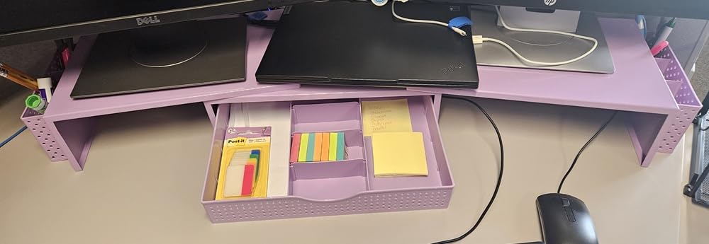gianotter Dual Monitor Stand Riser, Desk Organizer With Drawer and 2 Pen Holders, Computer Monitor Stand, Desk Shelf for Top of Desk, Wood customer photo 1