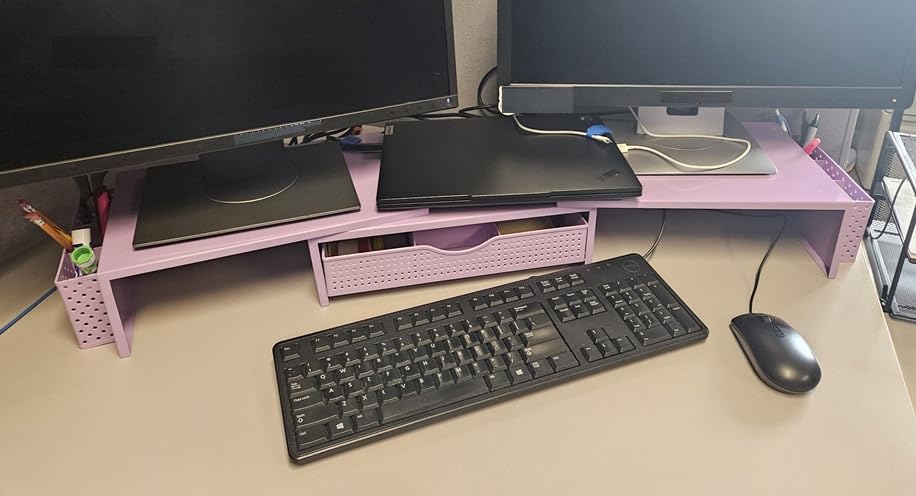 gianotter Dual Monitor Stand Riser, Desk Organizer With Drawer and 2 Pen Holders, Computer Monitor Stand, Desk Shelf for Top of Desk, Wood customer photo 2