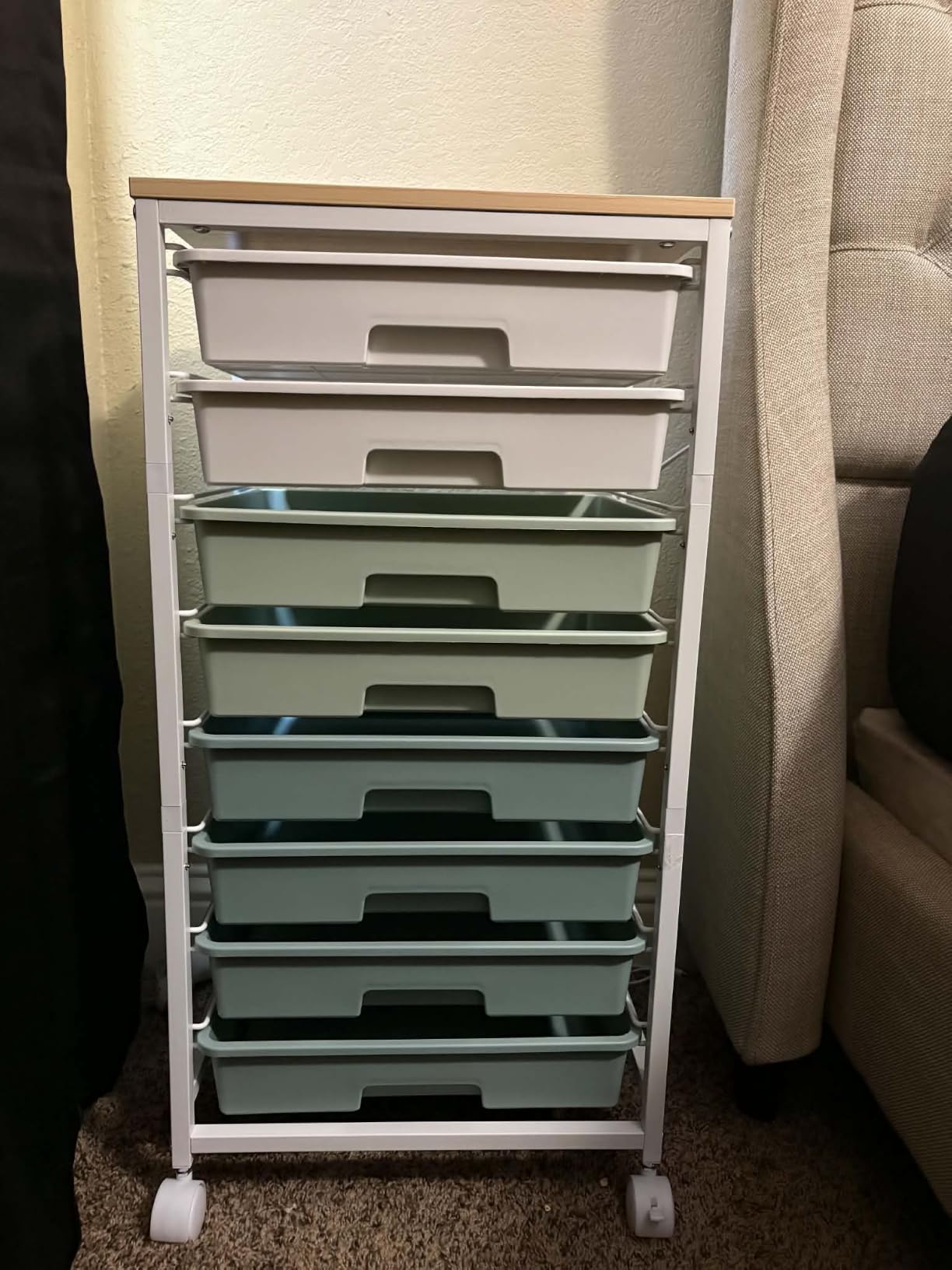 Rolling Storage Utility Cart Organizers with 8 Drawers and Wooden Tabletop for Living Room, Office, Classroom, Craft Room, Bedroom, Dorm, Green customer photo 2