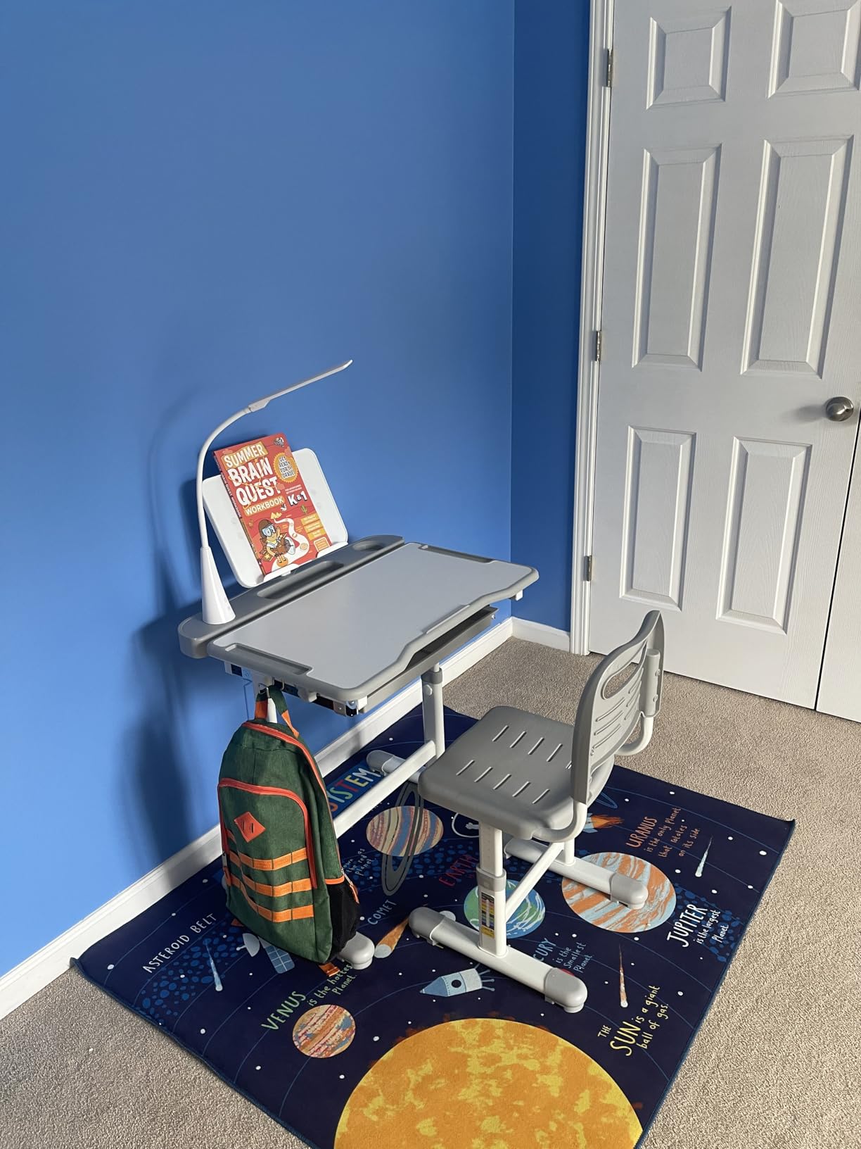 VEVOR Kids Study Chair and Desk Set, Study Desk and Chair for Kids with Table Lamp, Adjustable Height & 0-40° Tilted Desktop, Children Table for Bedroom, Grey customer photo 2