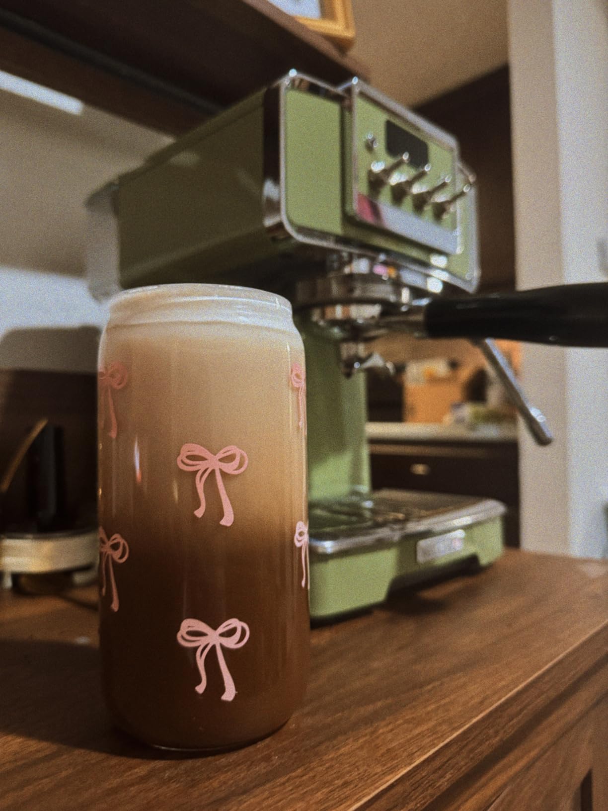 Coquette Cute Pink Bow Glass Cups with Lids and Straws, Aesthetic Iced Coffee Matcha Cup, Girly Preppy Design Tumbler Mug, Valentines Christmas Birthday Gifts for Women, Teen Girl Gifts Trendy Stuff customer photo 2