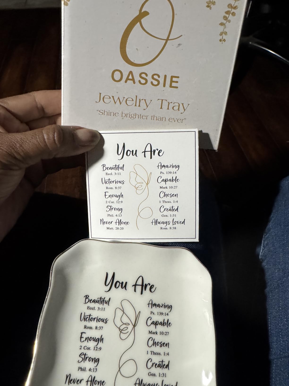 OASSIE Graduation Gifts for Women Her - 4x4 Ceramic Jewelry Dish Tray, Inspirational Gifts for Women, Ring Dish, Gold Trim Design customer photo 1