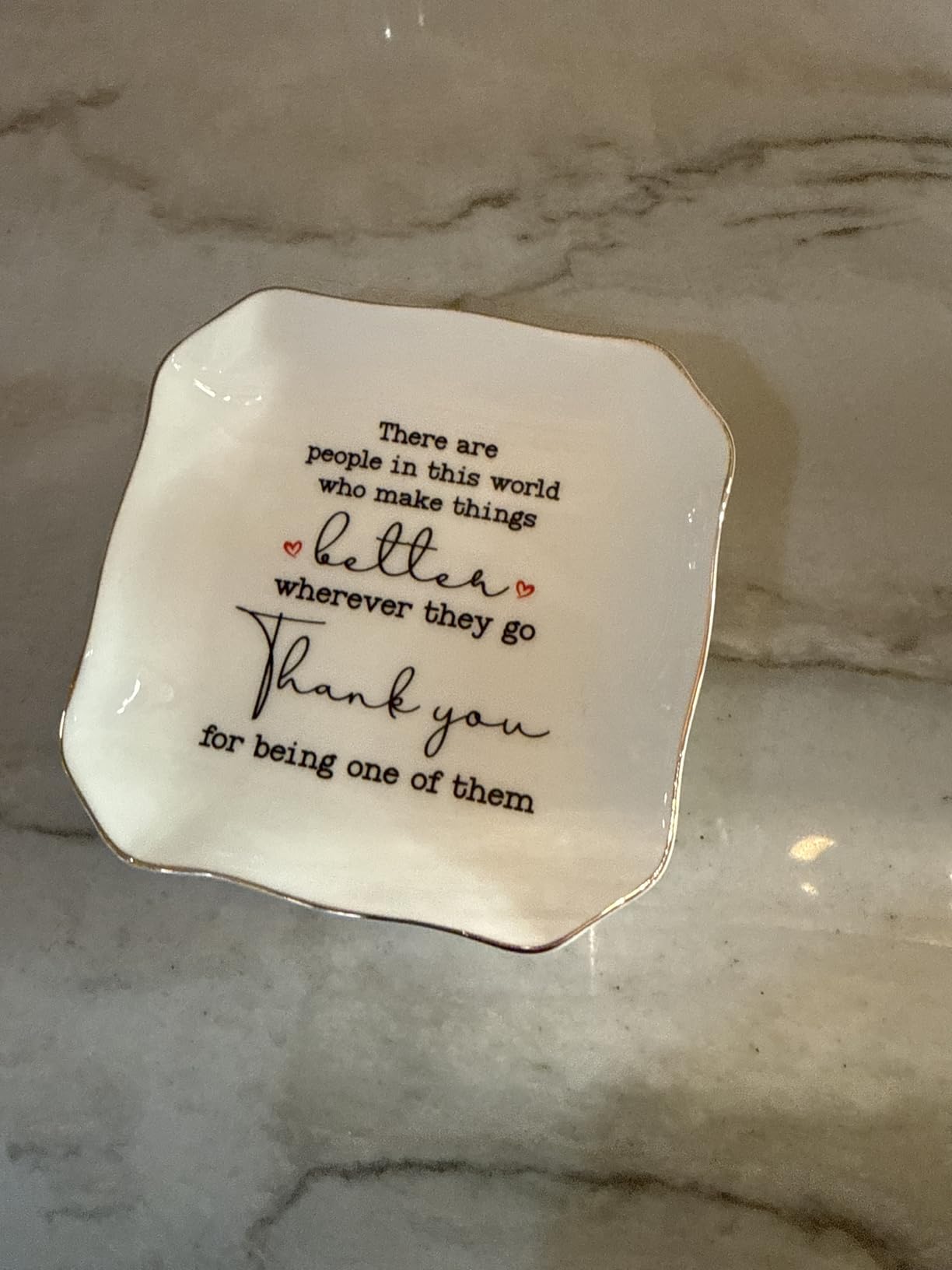 OASSIE Graduation Gifts for Women Her - 4x4 Ceramic Jewelry Dish Tray, Inspirational Gifts for Women, Ring Dish, Gold Trim Design customer photo 2