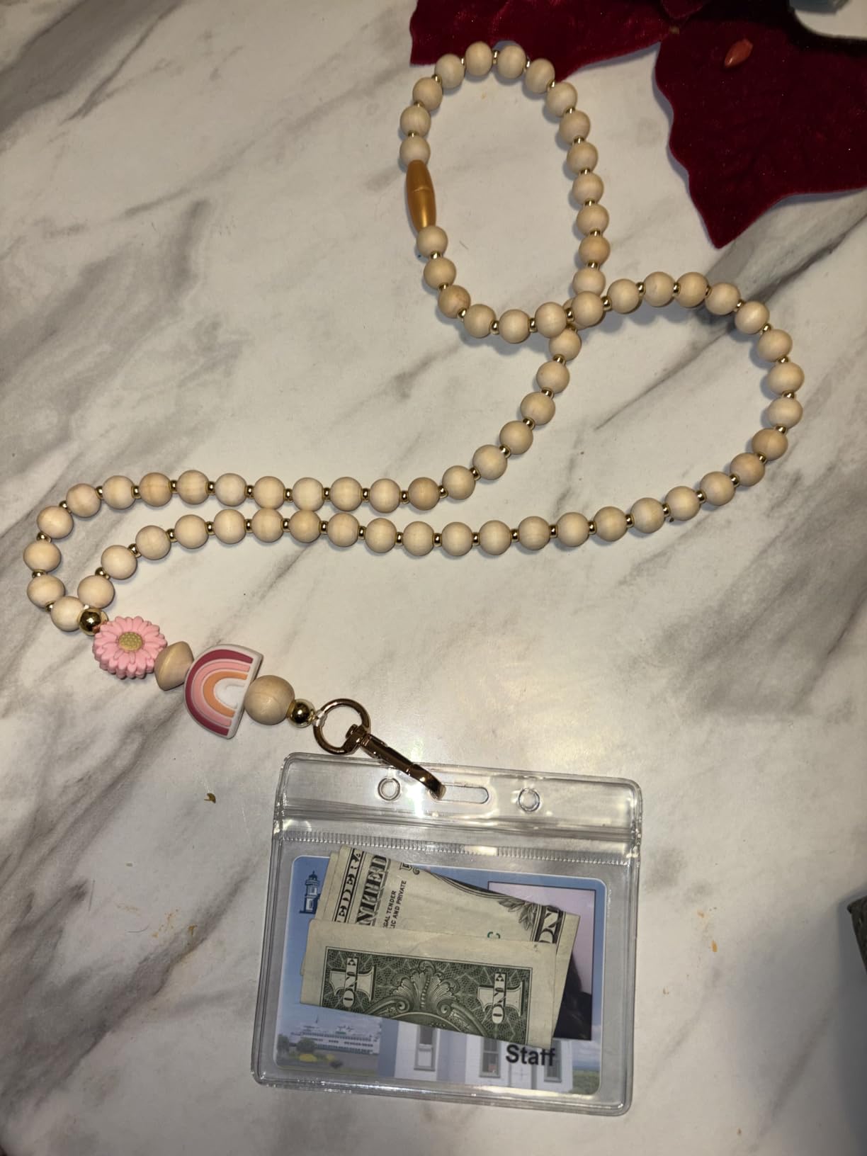 Teacher Gifts Lanyard with ID Holder, Wooden Boho Tassel Lanyard - Natural Wood And Silicone Beads, Breakaway Design customer photo 2