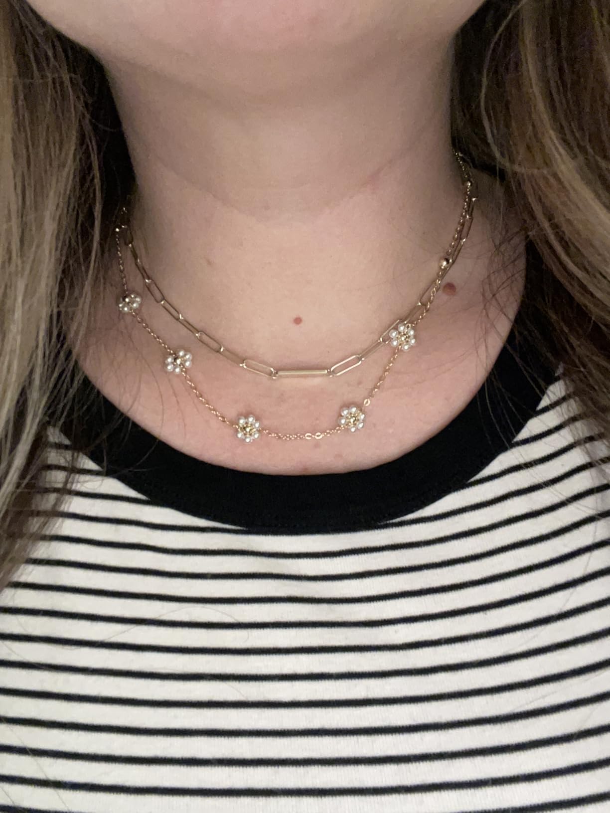 Ursteel 14K-Gold-Plated Necklace for Women Girls, Cute Daisy Pearl Necklace for Girls Clover Butterfly Cubic Zirconia Flower Evil Eye Station Necklaces for Women Teen Girl Gifts customer photo 1