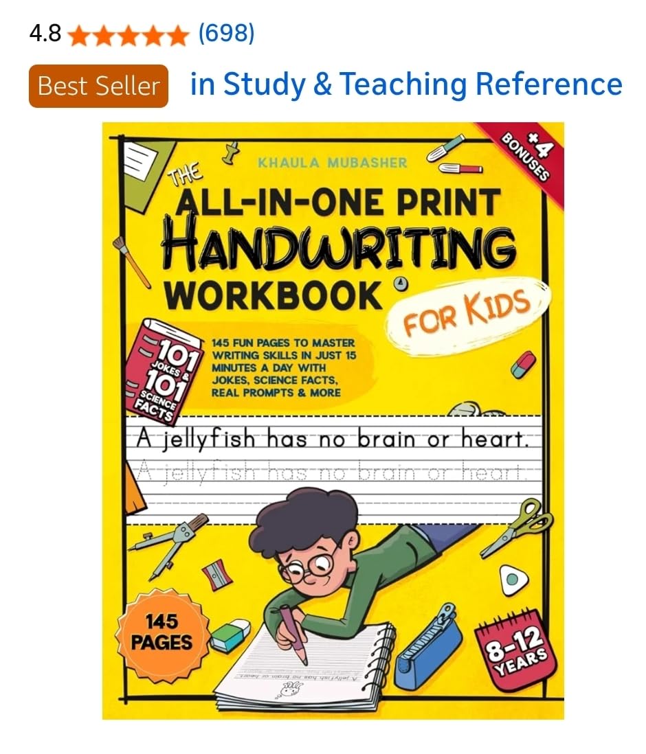 The All-in-One Print Handwriting Workbook for Kids: 145 Fun Pages to Master Writing Skills in Just 15 Minutes a Day with Jokes, Science Facts, Real Prompts & More customer photo 1