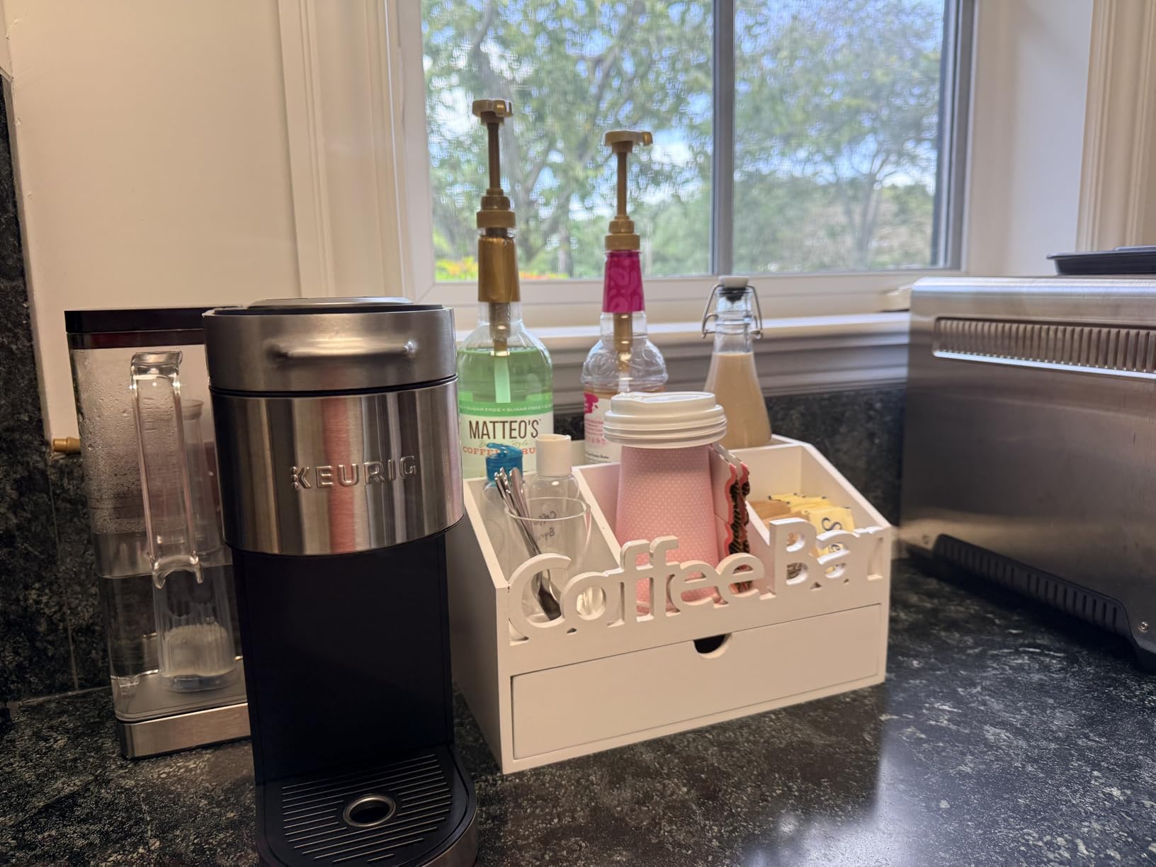 Acrylic Coffee Bar Station, Countertop Snack Tea Organizer & Condiment Tray | Syrup, Creamer, Sugar Packets & Tea Bags customer photo 2
