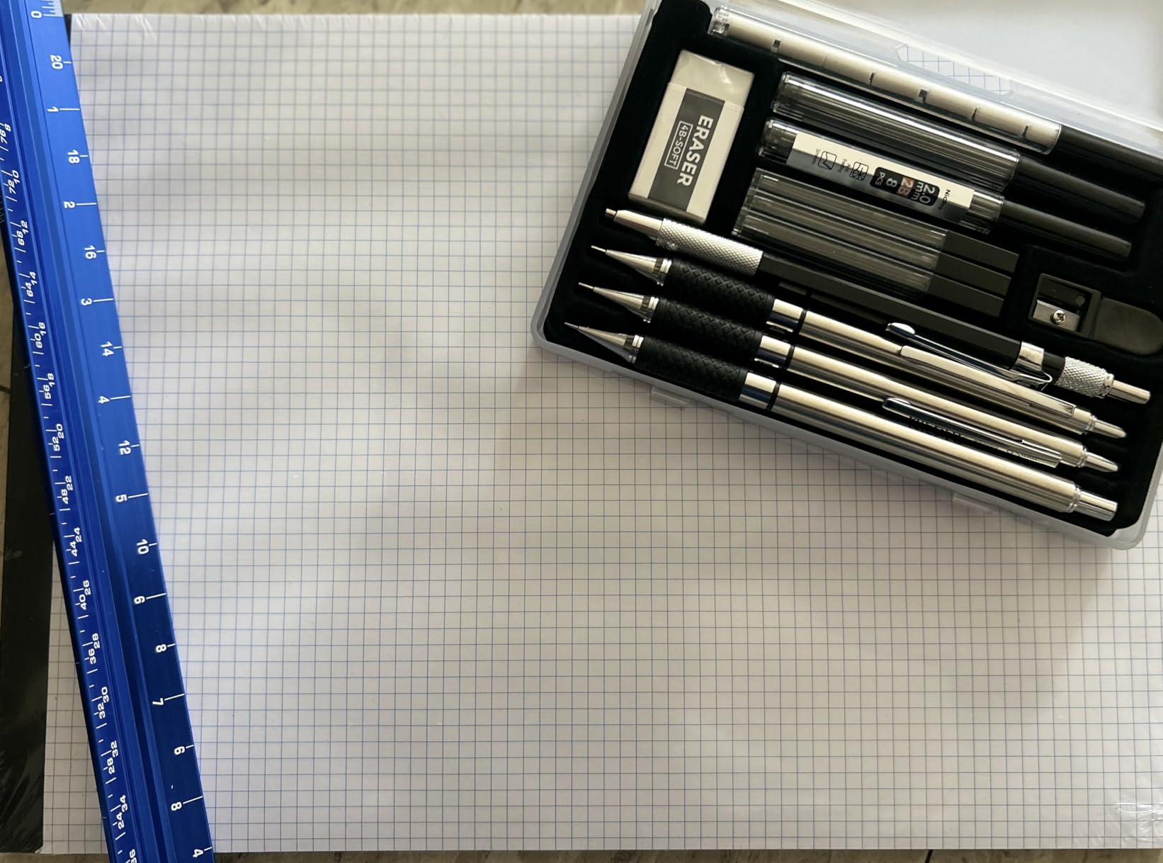 Nicpro 16PCS Drafting Tool Geometry Set with 12'' Architectural Scale Ruler | Complete Geometry Drawing Kit, Mechanical Pencils 0.5, 0.7, 0.9 & 2mm, Lead Refills, Graph Paper, for Engineers Students customer photo 1