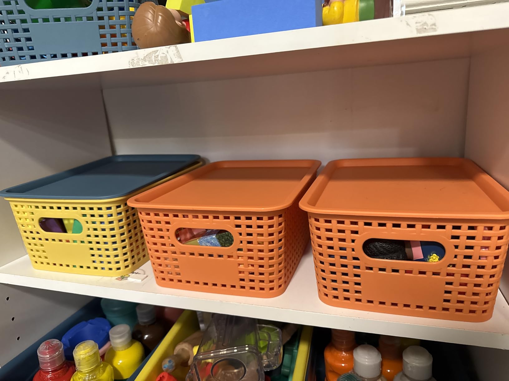 ORGIDOL Plastic Storage Basket with Lids 10 Pack Stackable Colorful Storage Bins Containers with Lid, Decorative Storage Boxes for Organizing Shelves, Drawers, Playroom, Classroom, Office, Closet customer photo 2