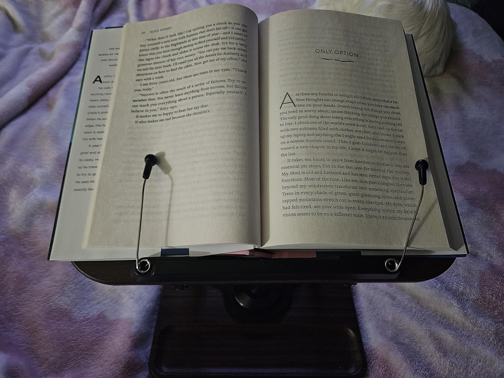 Viozon Book Stand for Reading, Book Holder 360° Rotating Base with Pen Slot, Foldable Reading Display Stand with Elastic Page Clips for Cookbook, Recipe, Textbook, Tablet, Laptop customer photo 1