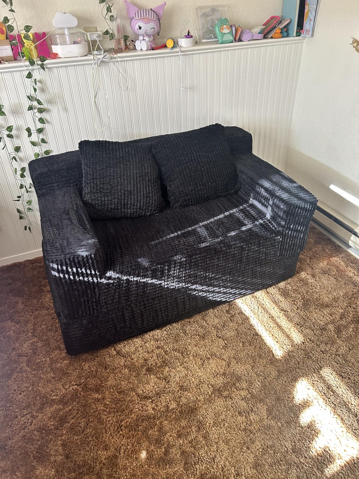 Erament Loveseat Boneless Convertible Sofa Bed, Folding Floor Futon Sleeper Sofa Couch Bed, Corduroy Pull Out Sofa Bed with 2 Pillows for Living Room & Bedroom customer photo 2