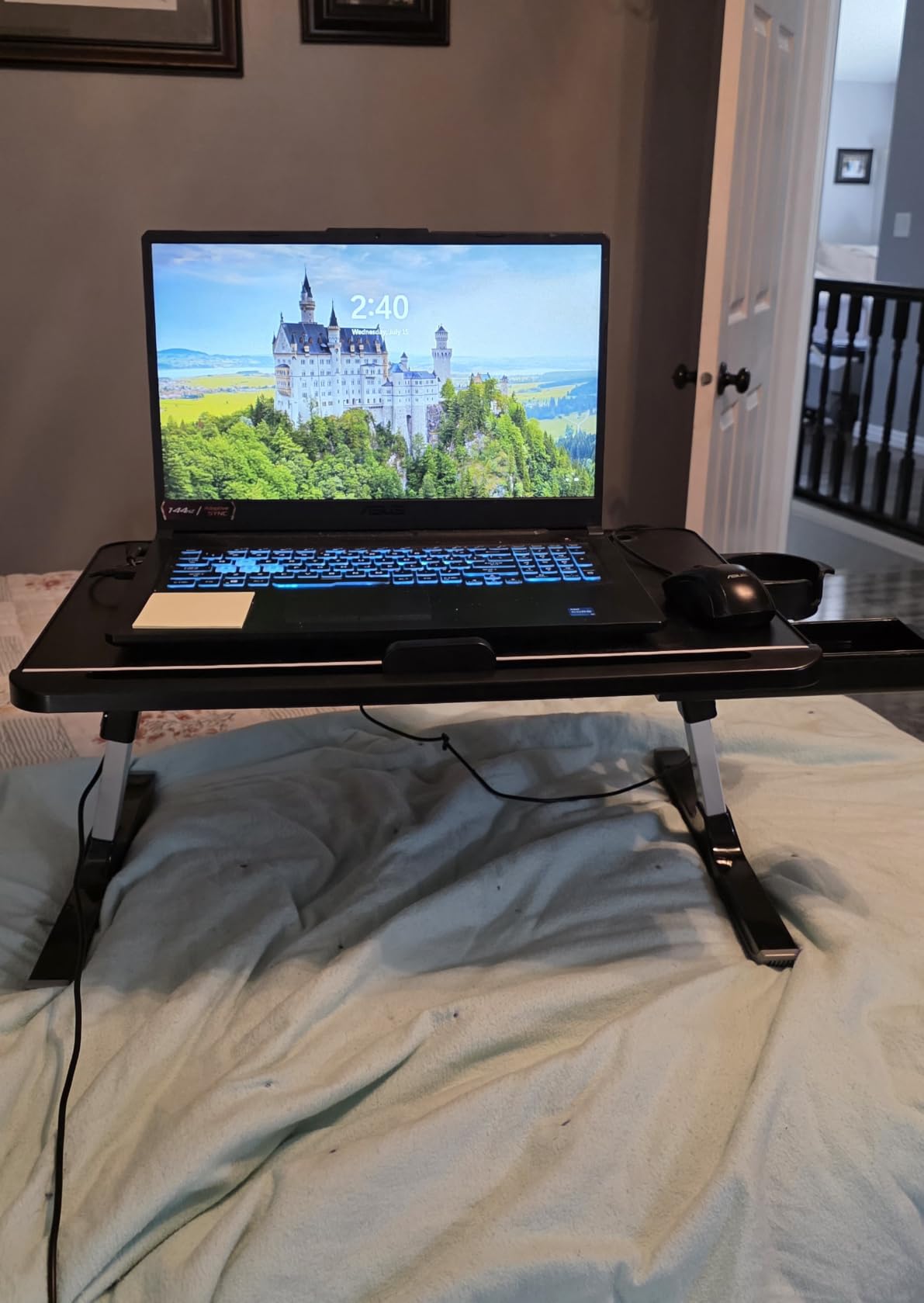 SONGMICS Bed Laptop Desk, Foldable Bed Desk for Laptop, 15.7 x 22 Inches Large Desktop, 120 Degree Stepless Tilt, Adjustable Height, Cup Holder, Tray, Portable Bed Sofa Table, Ink Black ULLD113BC01 customer photo 2