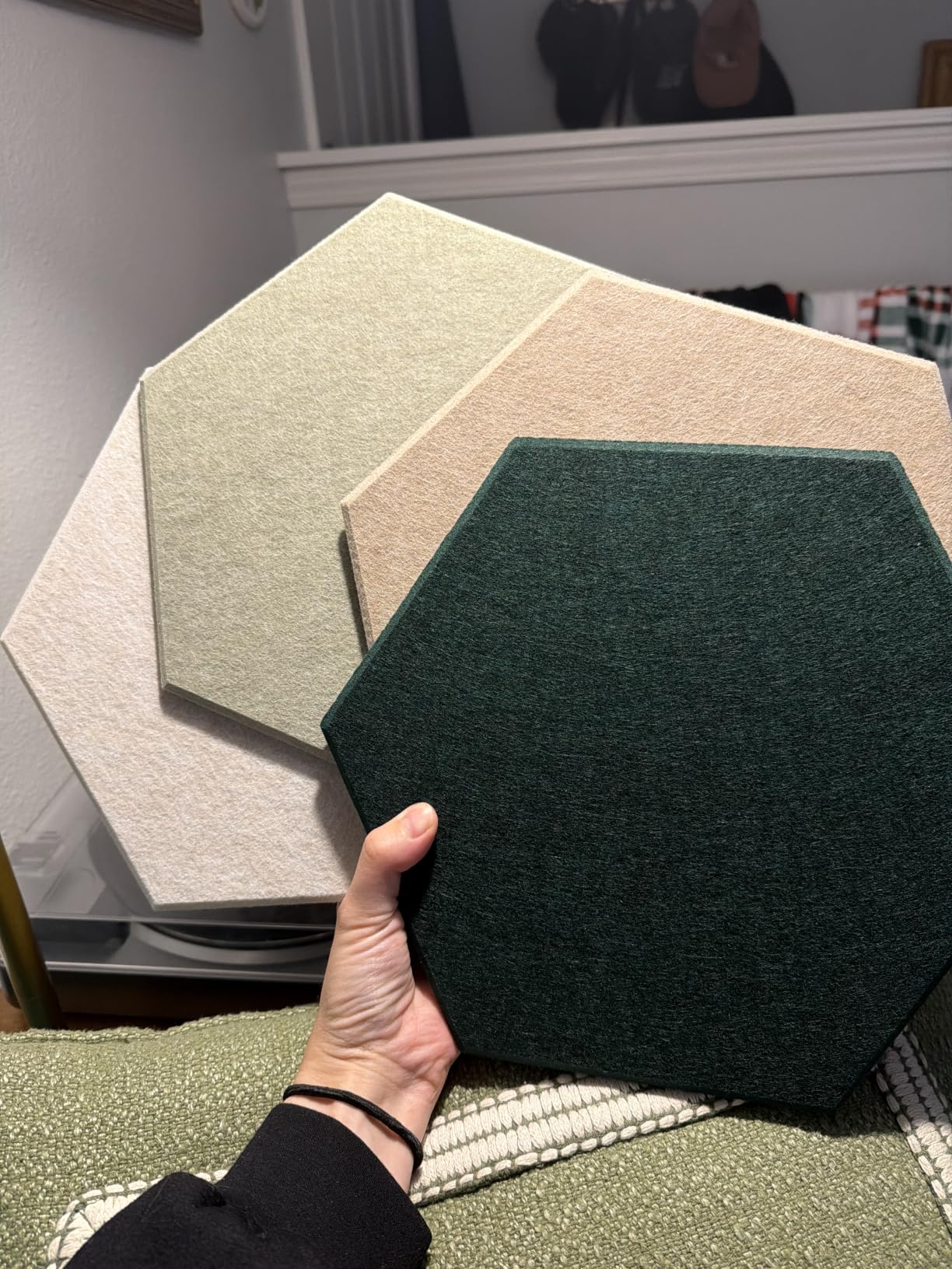 Fluxynara 8-Pack Hexagon Felt Bulletin Board Tiles, Linen Dusk | Cork Board Alternative with 50 Adhesive Tabs for Notes, Photos and Reminders in Home Offices, Dorm and Classrooms customer photo 1
