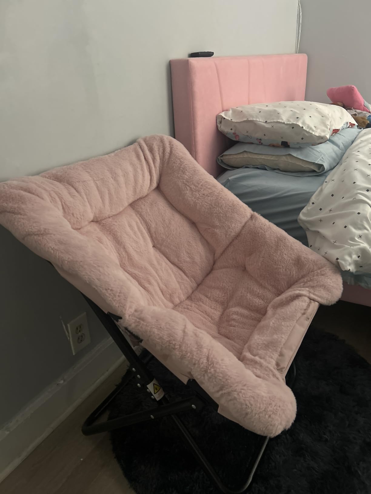 Simple Deluxe Oversized Square Moon Chair for Adults, Soft Faux Fur Folding Lounge Chair with Sturdy Steel Frame, Grey customer photo 2