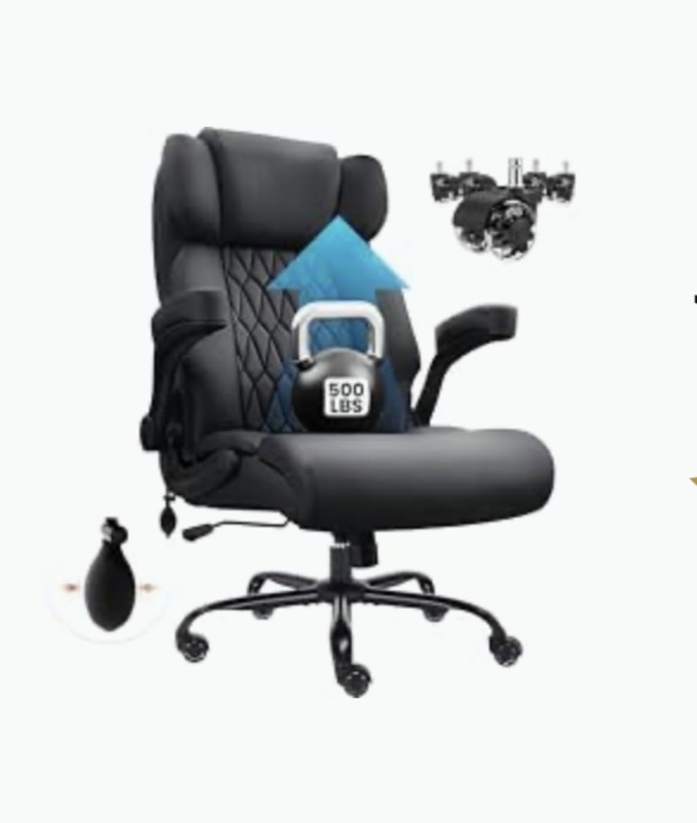 500lbs Big and Tall Office Chair Adjustable Lumbar Support for Back Pain, Extra Wide Seat Executive Office Chair Thick Armrest Pad, Heavy Duty Base&Upgraded Wheels, Ergonomic Desk Chair customer photo 1