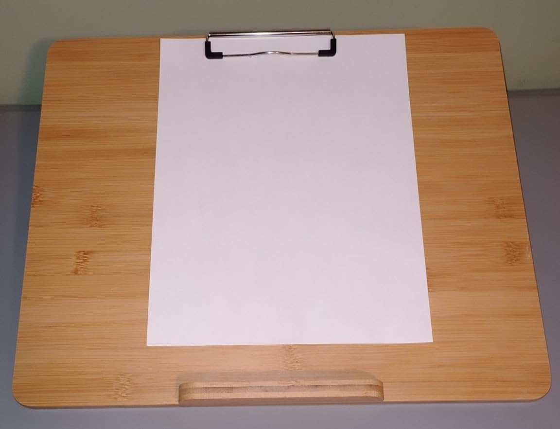 Slant Board for Writing Adjustable Slanted Writing Board Easel for Desk, Bamboo Writing Board Stand with Metal Clip, 4 Adjustable Angles, Foldable Slanted Clipboard for Handwriting, Reading, Drawing customer photo 2