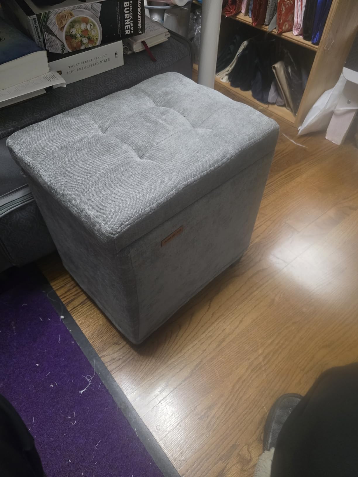 ABHENG Chenille Metal Framed Storage Ottoman, 12.2