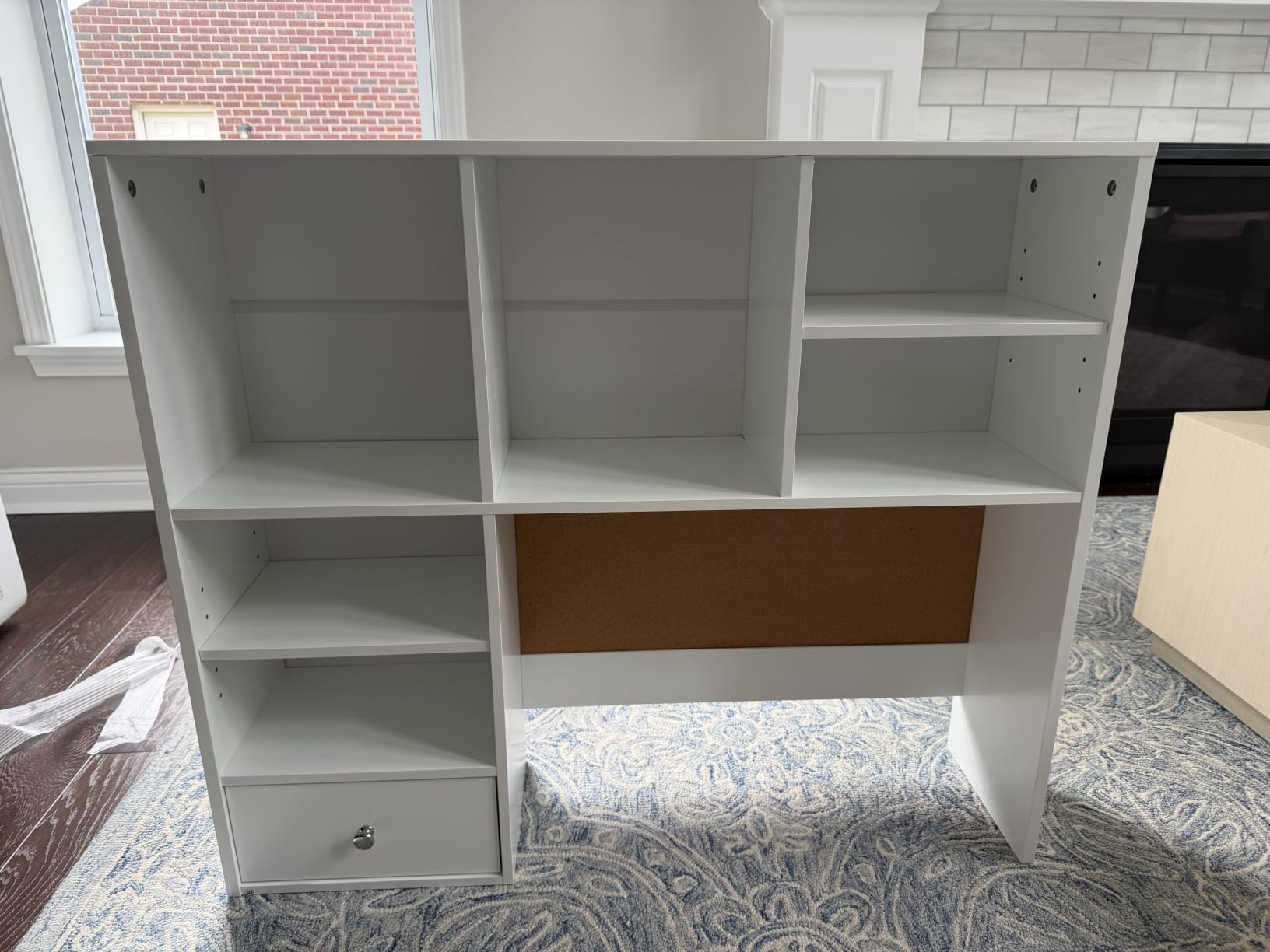 Desk Hutch Dorm with Cork Board, Shelves and Drawer | Desktop Bookshelf for College Dorm, Student Bedroom, White customer photo 1
