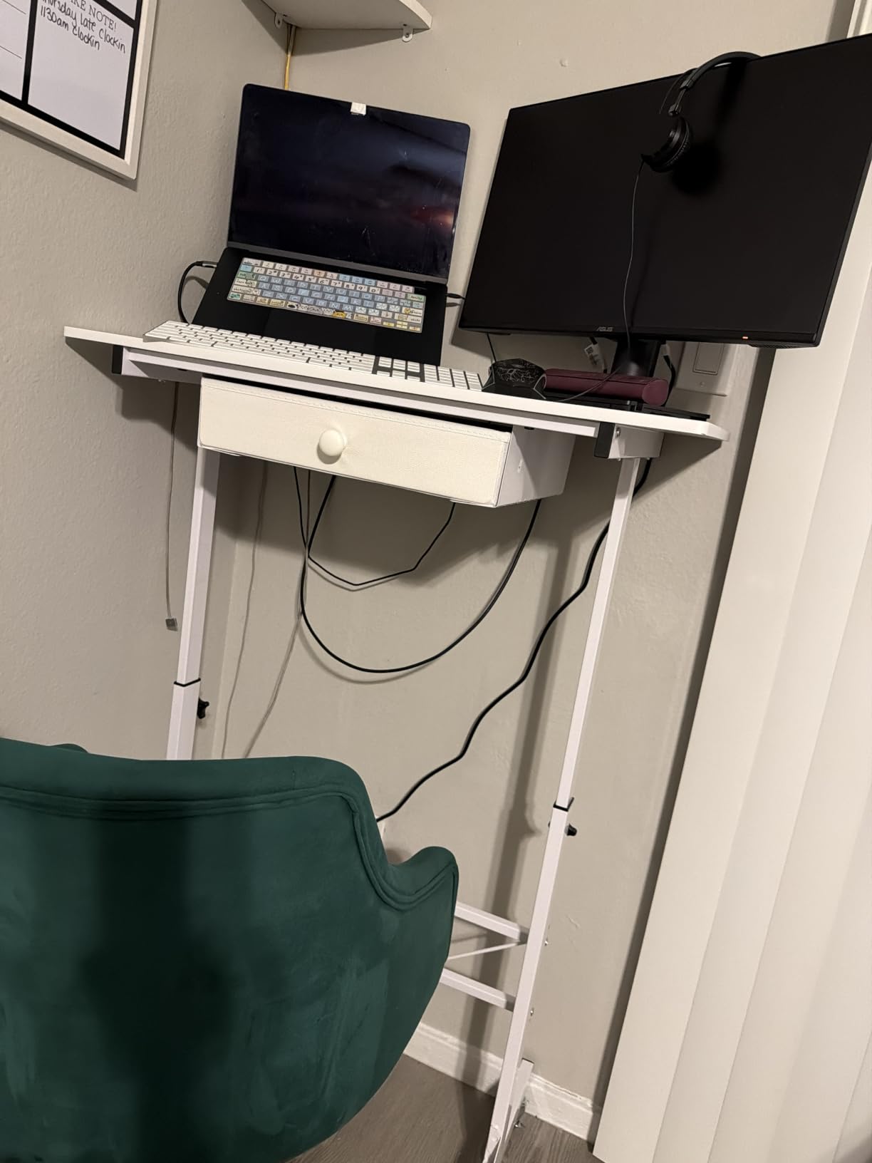 COMHOMA Small Standing Desk with Storage Drawer, Mobile Height Adjustable Rolling Sit Stand Desk with Lockable Wheels 4-Level Portable Laptop Desk for Small Space Home Office Treadmill Workstation customer photo 1
