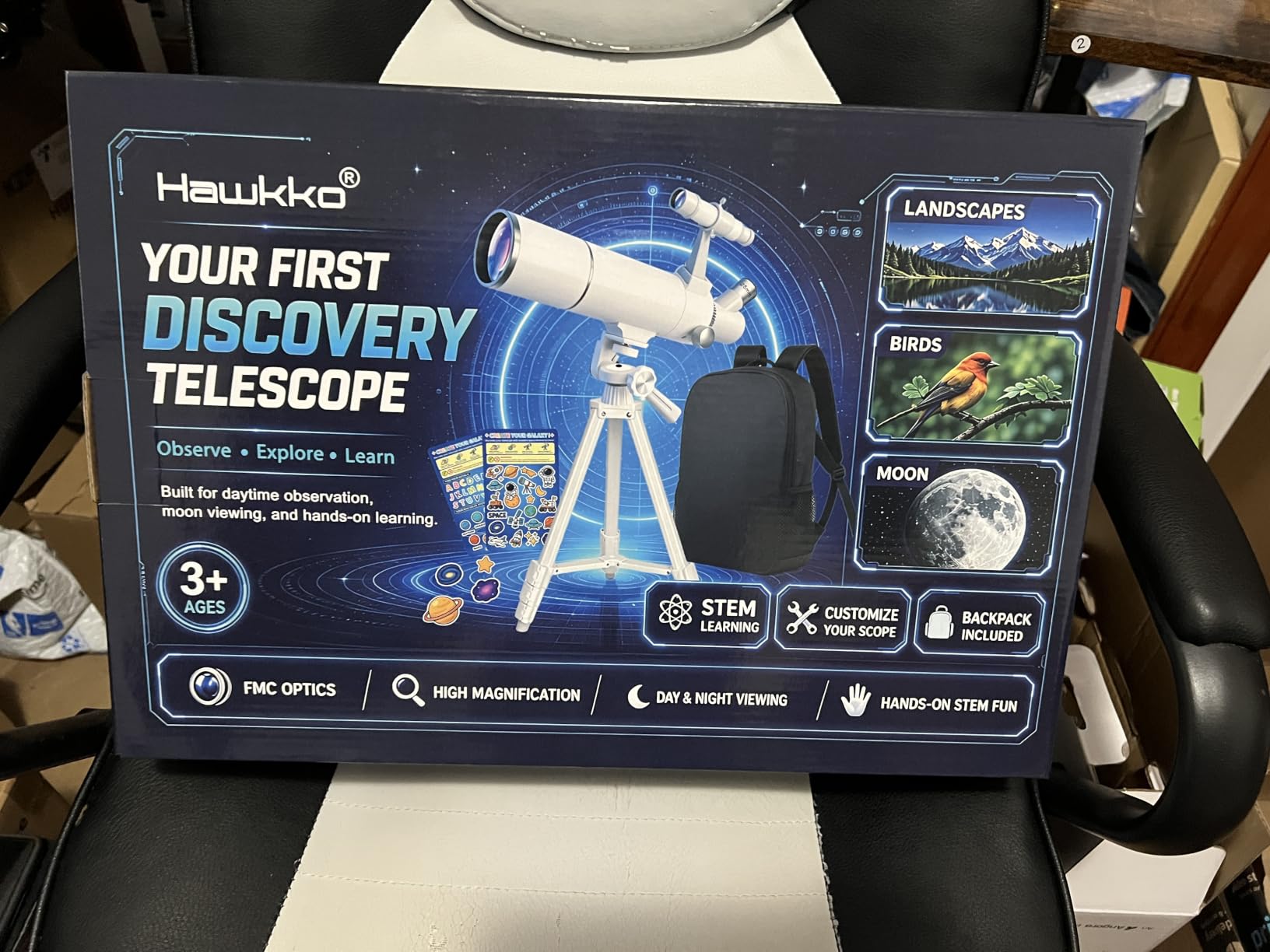 Hawkko Telescope Kit for Kids 8-12, 80mm Aperture 500mm Portable Telescope | Beginner Astronomy Telescope for moon observation with Backpack, 7-themed Decorate Stickers, Moon Booklet and Phone Adapter customer photo 2