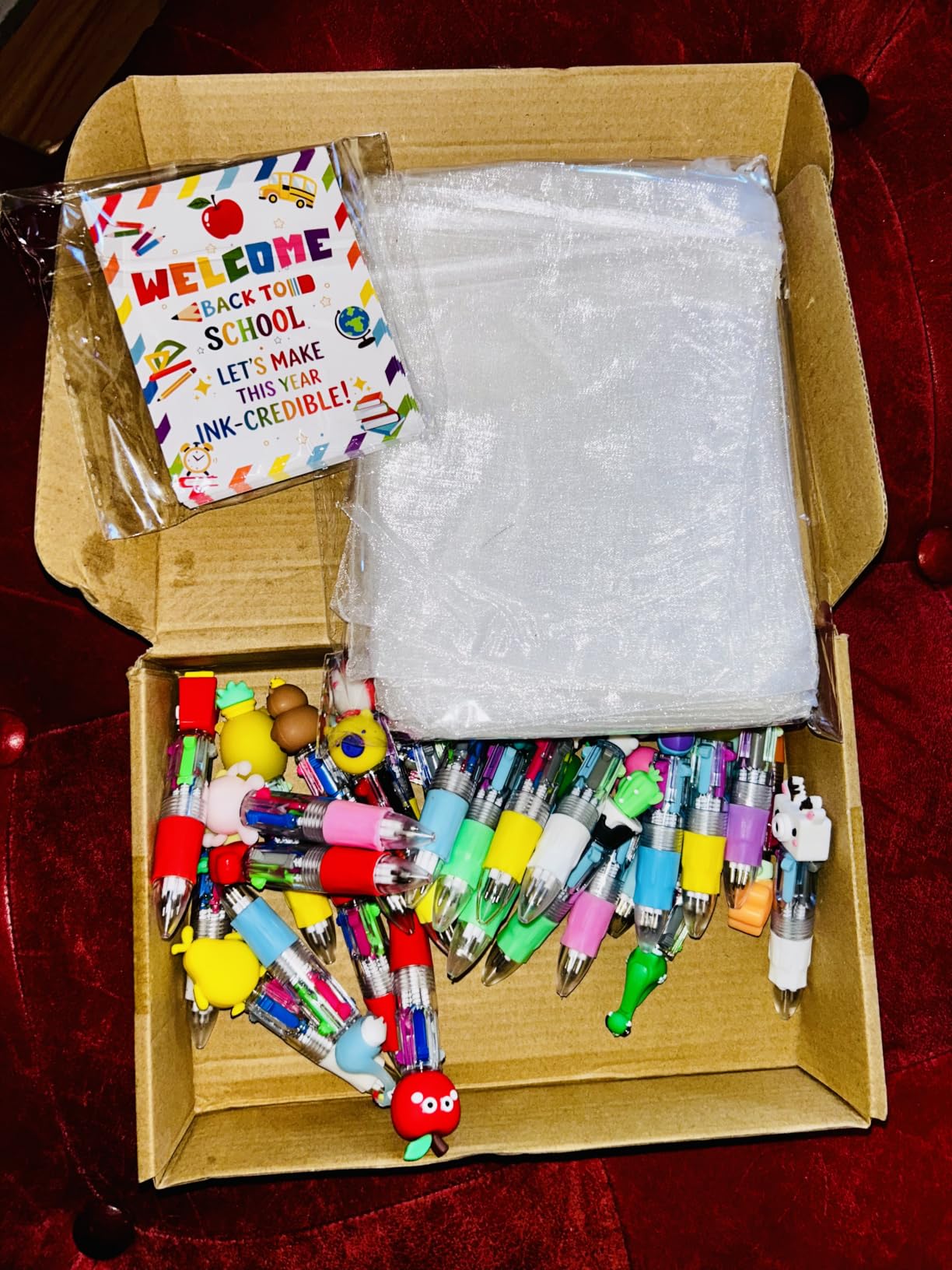 30 Pack Back To School 4-in-1 Multicolor Cute Pens Student Gift Bulk with Positive Cards Bags Retractable Fun Ballpoint Pens from teacher for Classroom Prize Office School Gift Exchange customer photo 1