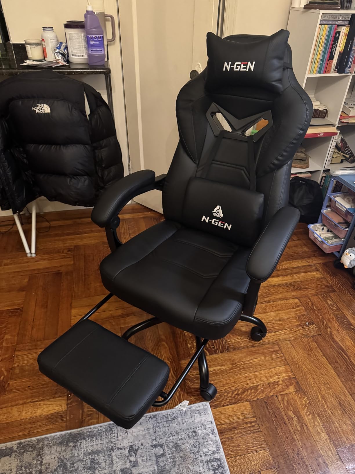 N-GEN GAMING Big & Tall Gaming Chair, Footrest, Lumbar Support, Dark Black | Ergonomic High-Back Chair for Adults, Padded Wide Seat with Heavy-Duty Base, Reclining Comfort for Computer, Office/Home Use customer photo 1