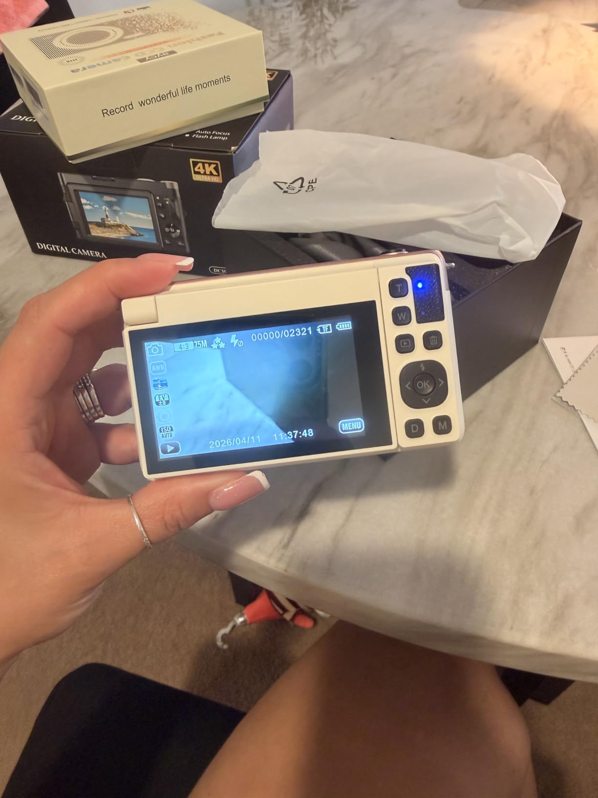 Digital Camera for Teens, 2026 Latest 4K 75MP Autofocus WiFi Vlogging Camera with 3''180° Flip Screen, 16X Zoom, 32GB TF Card, Portable Compact Cameras for Kids Teens Beginner (White) customer photo 1