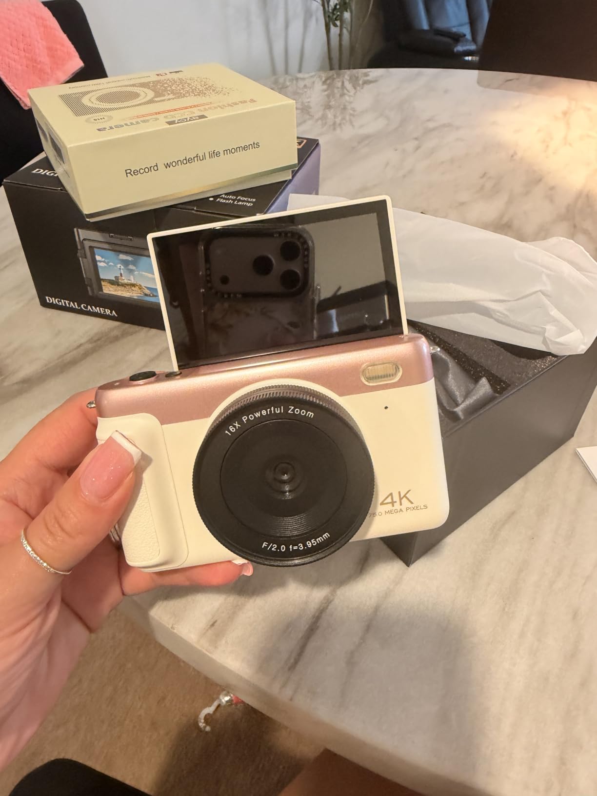 Digital Camera for Teens, 2026 Latest 4K 75MP Autofocus WiFi Vlogging Camera with 3''180° Flip Screen, 16X Zoom, 32GB TF Card, Portable Compact Cameras for Kids Teens Beginner (White) customer photo 2