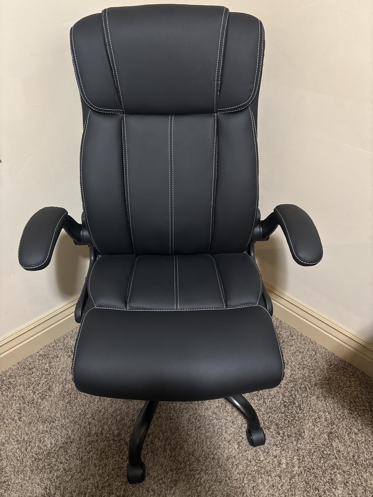 Office Chair, Ergonomic Executive Desk Chair with Lumbar Support for Lower Back Pain Relief, Padded Flip-Up Armrests, Leather Home Office Chair, Black customer photo 1
