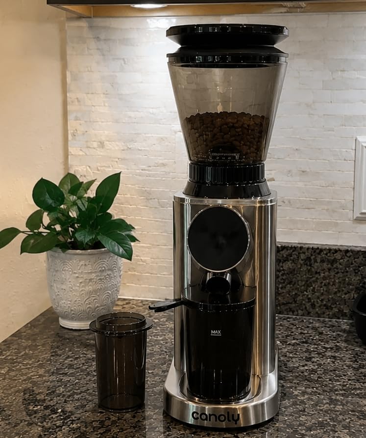 Canoly Electric Burr Coffee Grinder, 48 Grind Settings, Anti-Static | For Espresso/Drip/Pour Over/French Press, Conical Burr, 40s Timer, 250g Hopper, Touchscreen, Stainless Steel customer photo 1