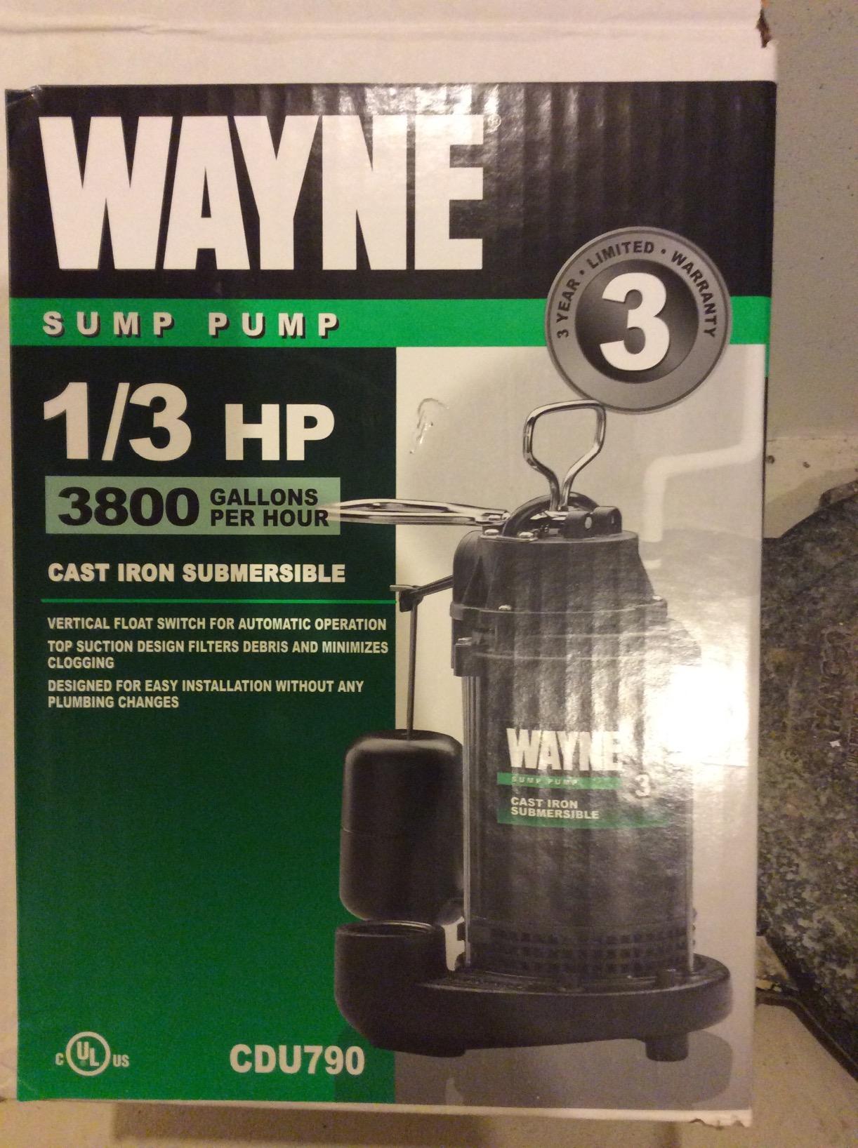 WAYNE CDU790-1/3 HP Submersible Cast Iron and Stainless Steel Sump Pump with Integrated Vertical Float Switch - Up to 4,600 Gallons Per Hour - Heavy Duty Basement Sump Pump, Black customer photo 1