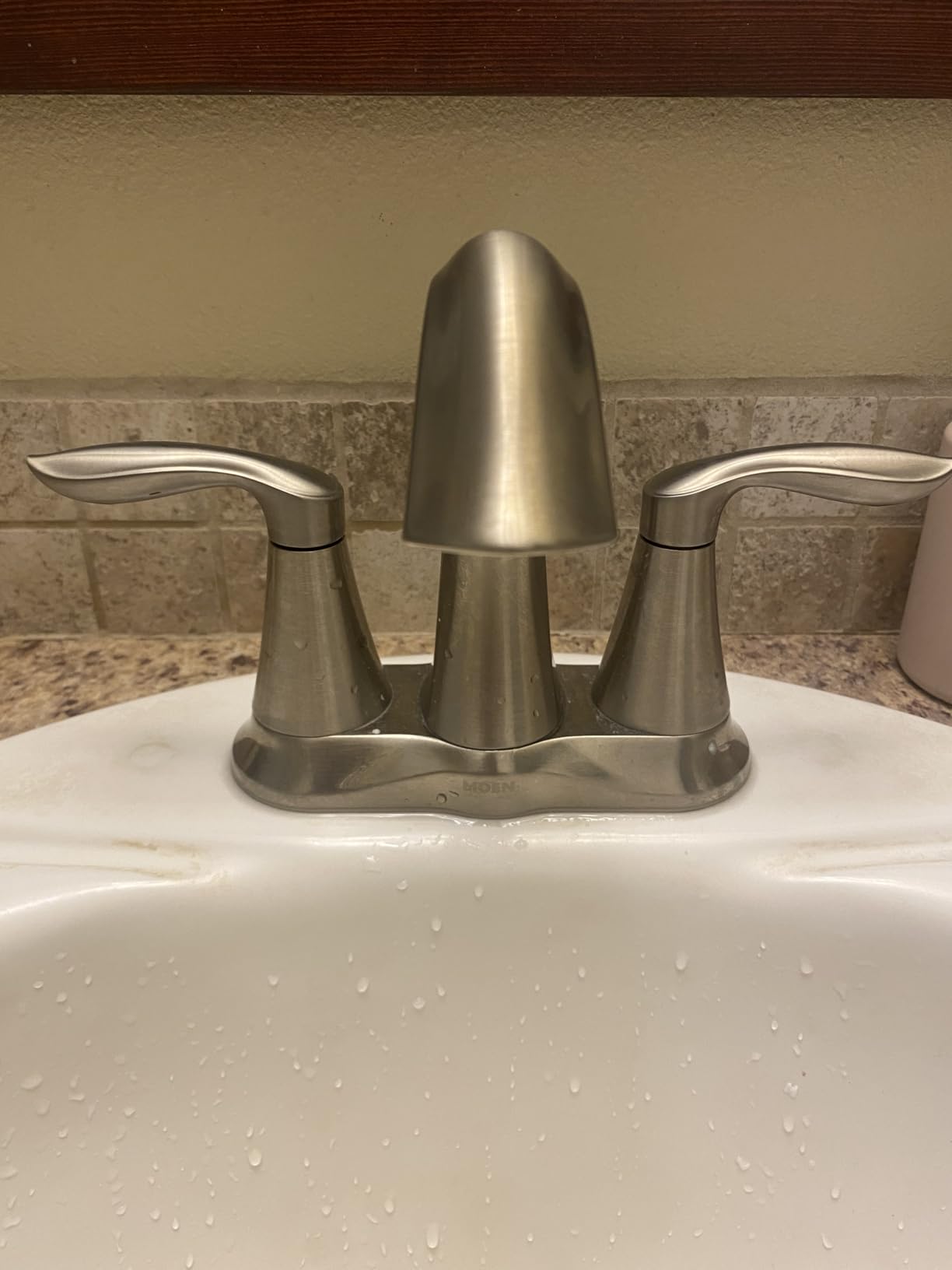 Moen Eva Brushed Nickel Two-Handle 4-Inch Centerset Bathroom Faucet with Drain Assembly, Bathroom Faucets for Sink 3-Hole, 6410BN customer photo 1