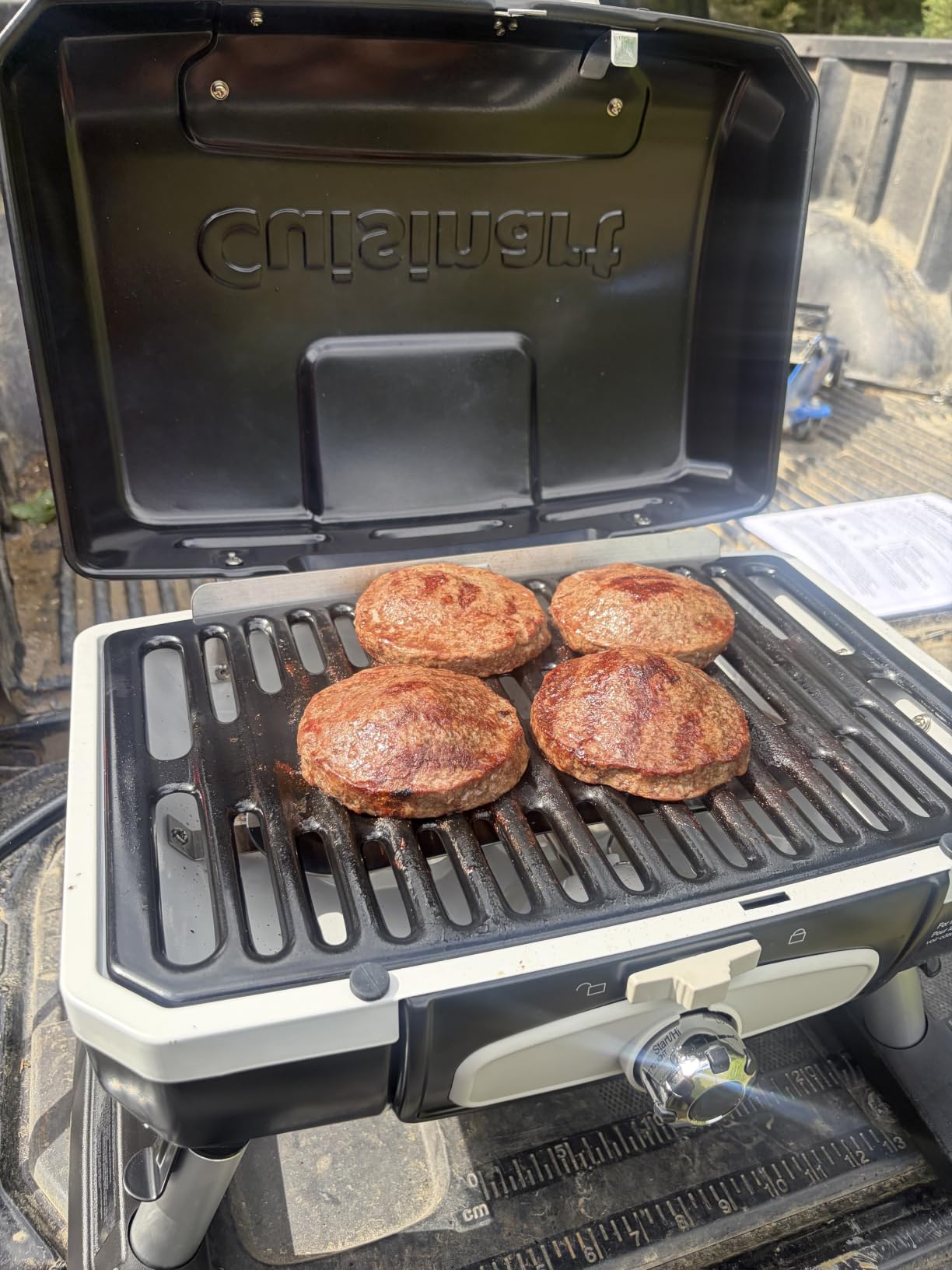Cuisinart Petite Gourmet Portable Gas Grill, Compact Portable Grill Propane, 150 Sq. In. Cooking Surface, 5,500 BTU Burner Small Gas Grills for Camping, BBQ, Folding Legs and Carry Handles, Red customer photo 2