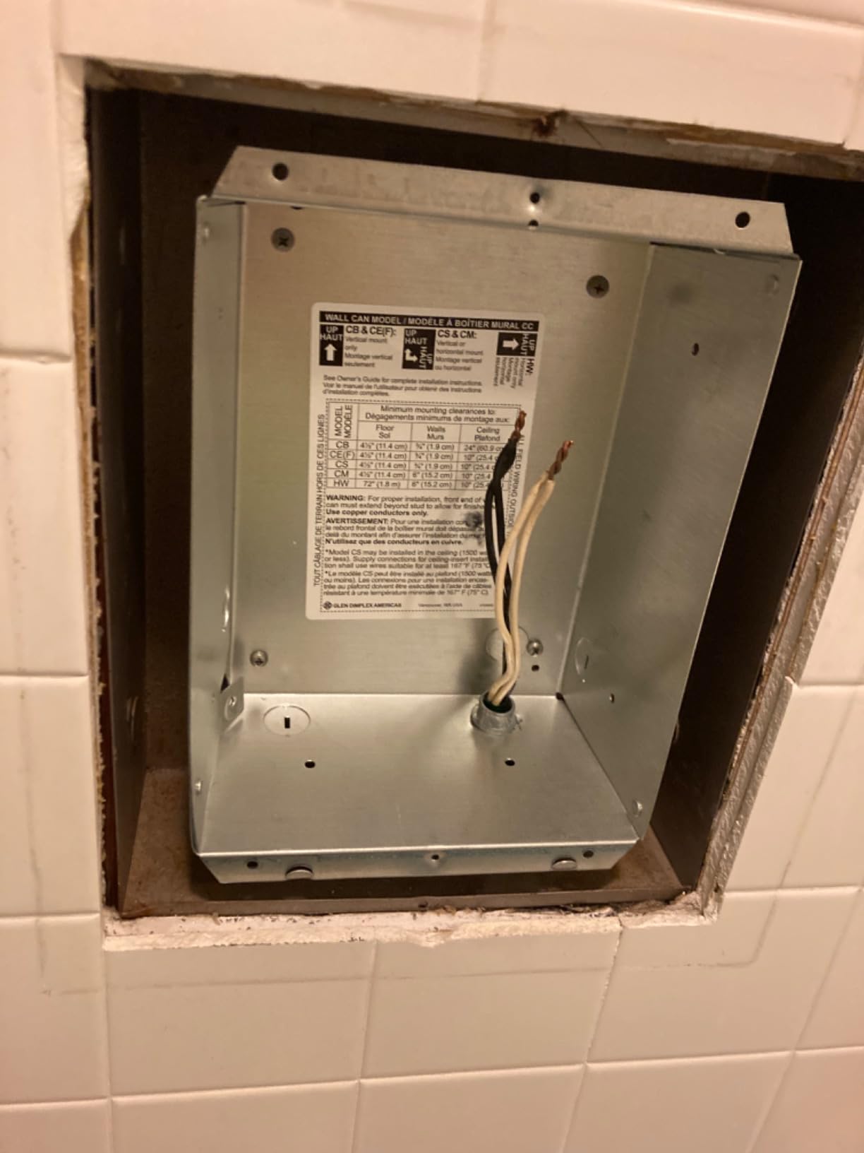 Cadet Com-Pak Bath Electric Wall Heater Complete Unit with Thermostat and Timer (Model: CBC103TW, Part: 65101), 3415 BTU, 240/120 Volt, 1000 Watt, White customer photo 1
