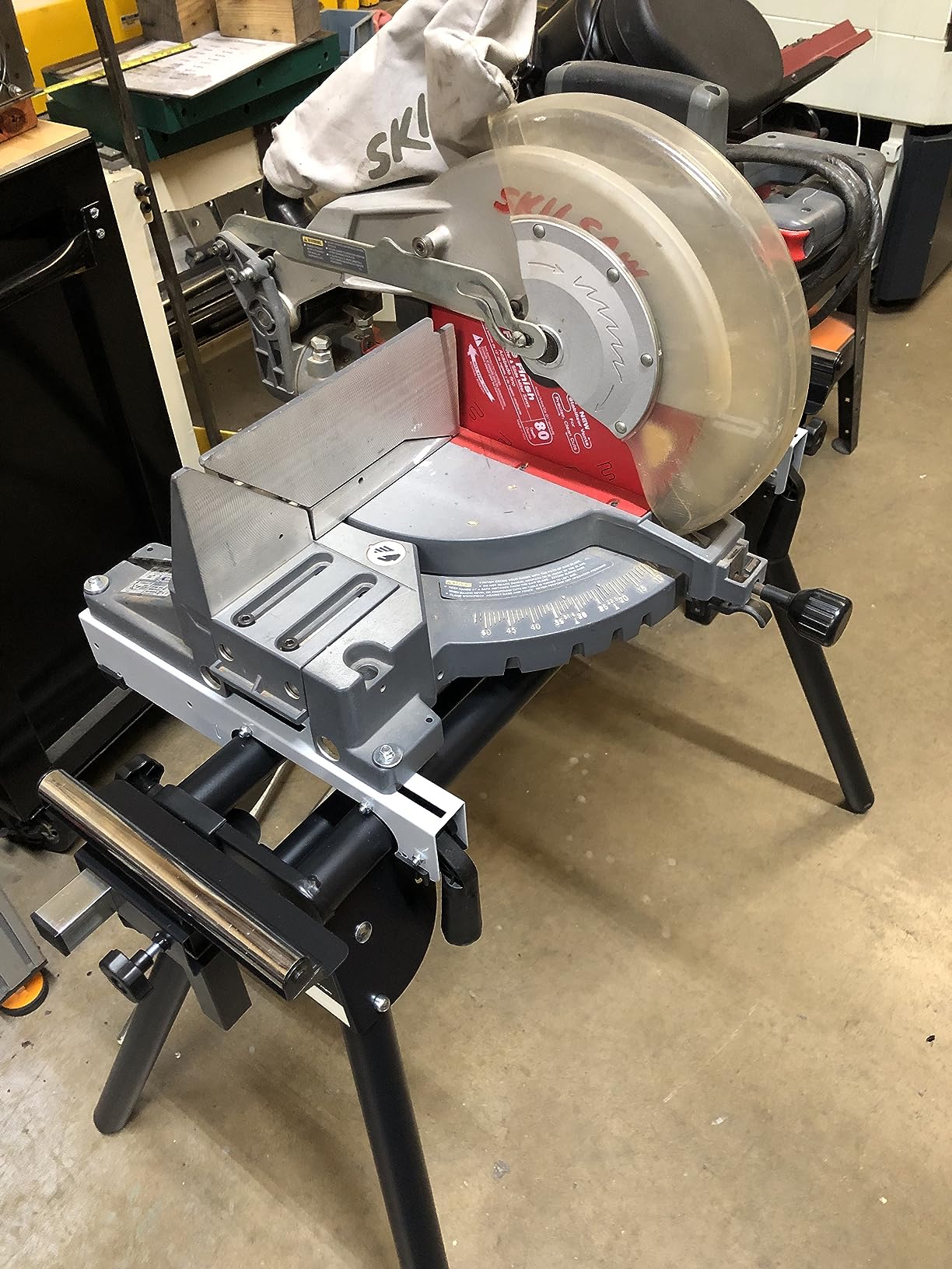Evolution Power Tools EVOMS1 Miter Saw Stand Compact & Folding, Universal Fits Most Brands, Quick Release Mounting Brackets, Rollers, End Stops for Repeat Cutting , Black customer photo 1