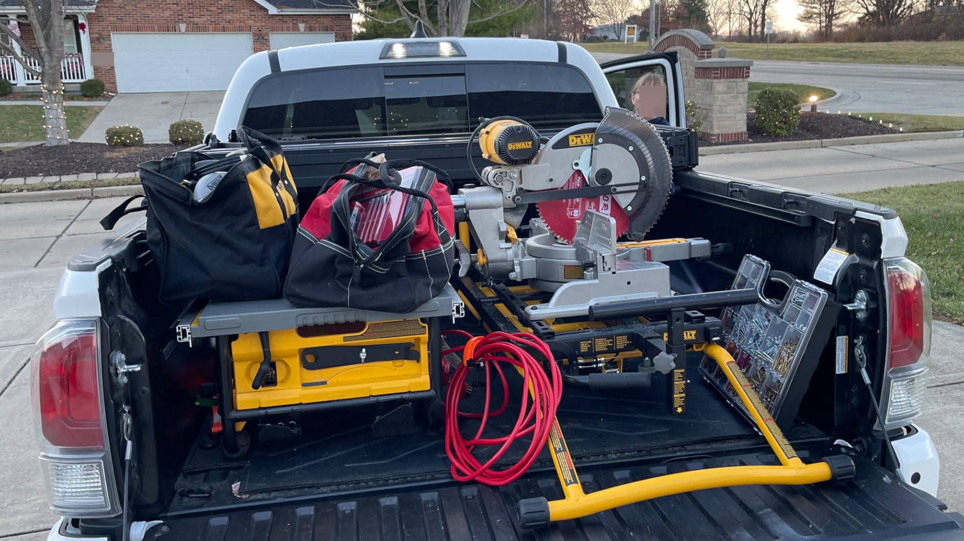 DEWALT Miter Saw Stand With Wheels, 32-1/2 in. x 60 in Foldable Rollling Stand, Adjustable Height, Durable Steel, 8 ft. Material Support, Universal Mounting Rails (DWX726) customer photo 1
