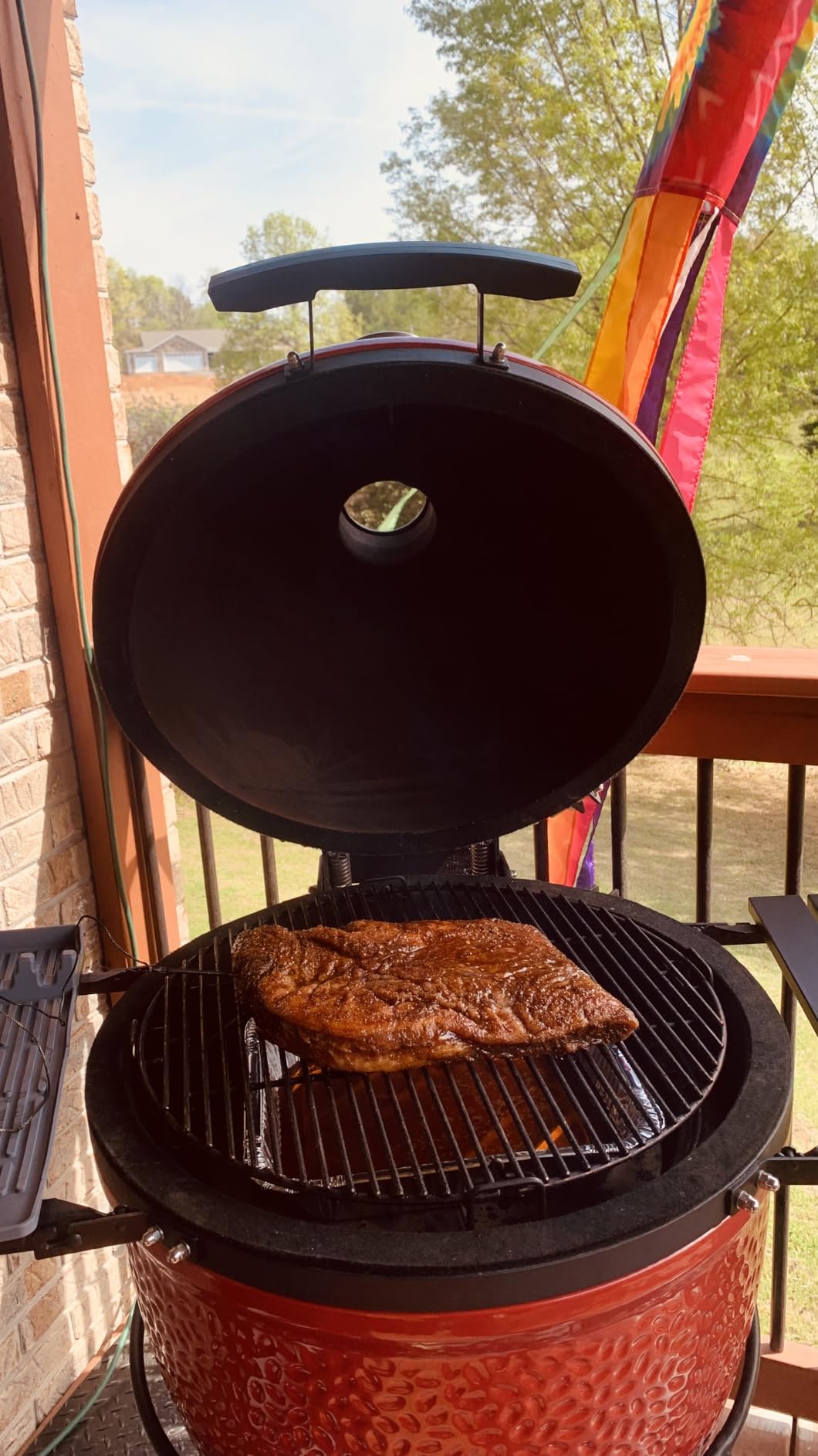 Kamado Joe® Classic Joe™ I Premium 18-inch Ceramic Charcoal Grill and Smoker in Red with Cart, Side Shelves, Grill Gripper, and Ash Tool. 250 Cooking Square Inches, 2 Tier Cooking System, Model KJ23RH customer photo 2