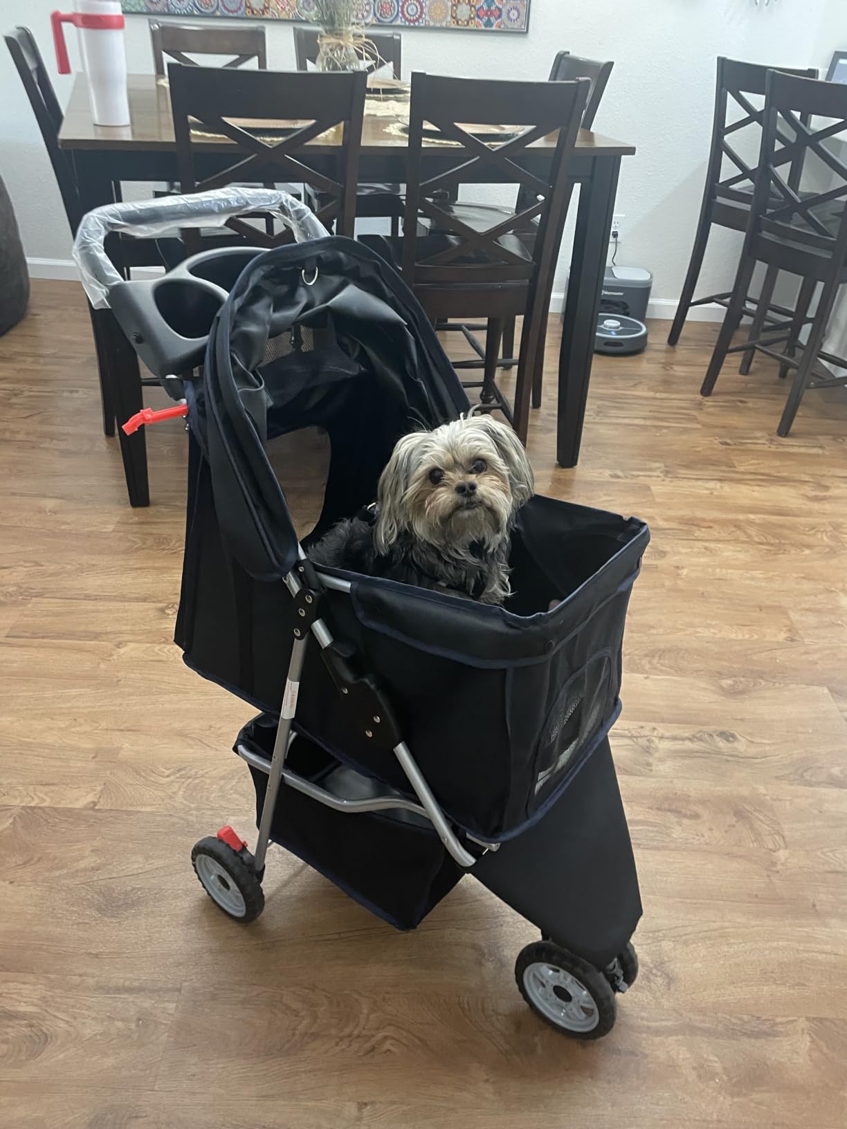 BestPet | 3-Wheel Pet Stroller | Dog and Cat Stroller | Breathable Mesh | Lightweight Travel Carrier | Waterproof & Foldable Design | Storage Basket | Black | for Daily Walks & Outdoor Use customer photo 2