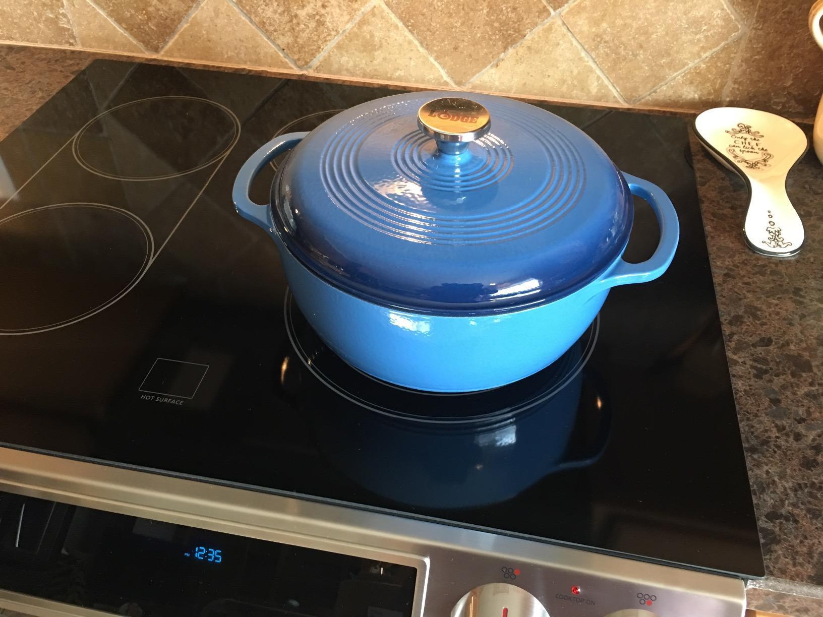 Lodge Essential Enamel Cast Iron Dutch Oven, 6 Quart, Oyster White | Ideal for Bread Baking, Braising, Marinating & Slow Cooking, Features Moisture-Sealing Lid & Dual Handles customer photo 2