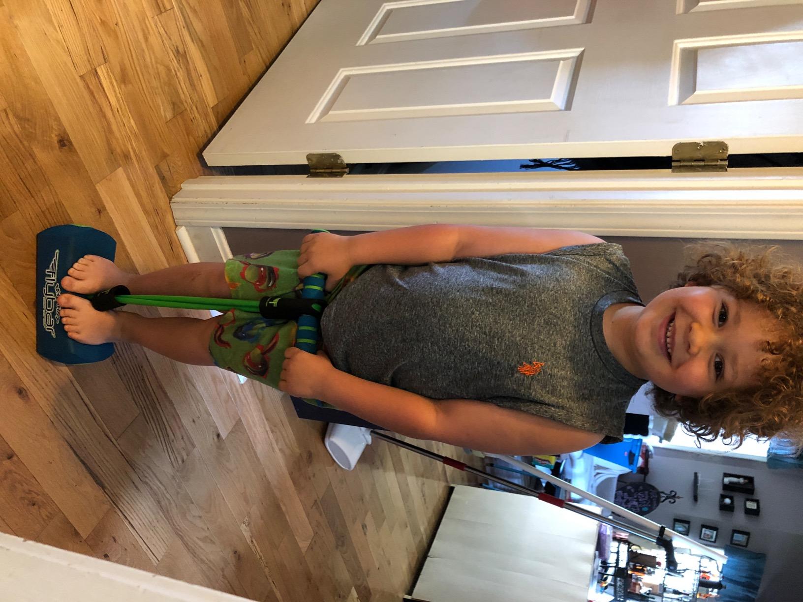 Flybar My First Foam Pogo Jumper for Kids Fun and Safe Pogo Stick, Durable Foam and Bungee Jumper for Ages 3 and up Toddler Toys, Supports up to 250lbs (Blue) customer photo 2