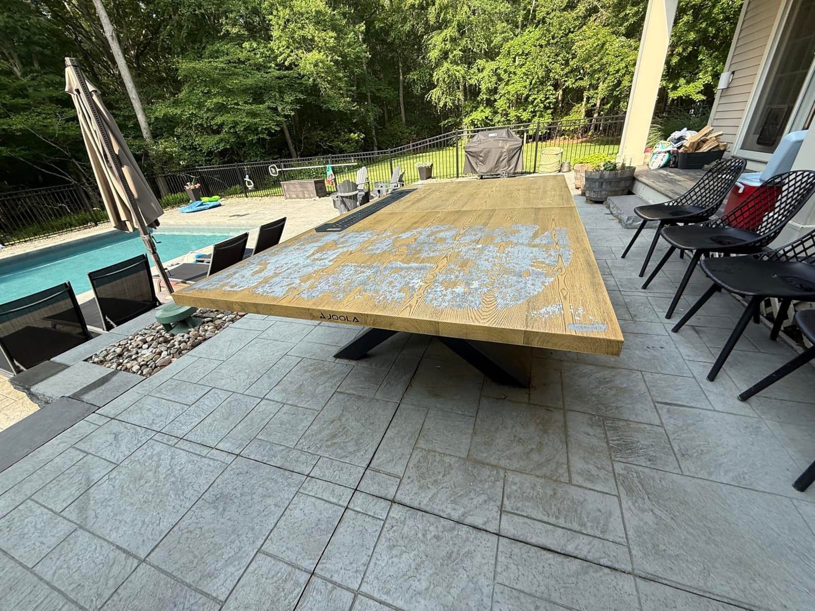 JOOLA Outdoor Table Tennis Table - Multi Use Conference Table Dining Table - Concrete Wood Look Includes Steel Outdoor Ping Pong Net Set & Frame - Hybrid Indoor Outdoor Ping Pong Table customer photo 2
