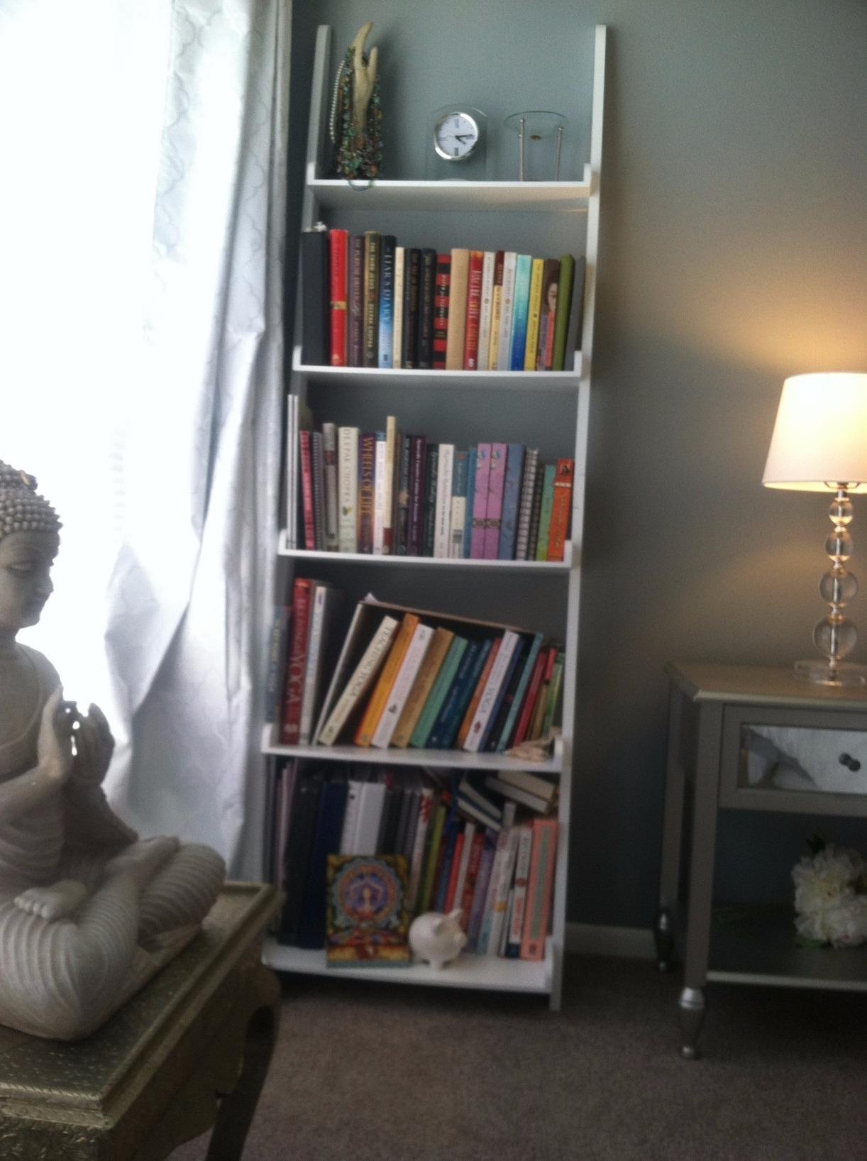 eHemco Modern 5 Tier Leaning Wall Ladder Bookshelf, Black, 70 Inches customer photo 2