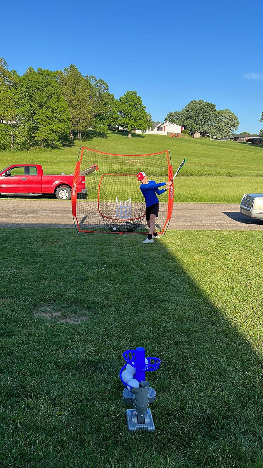GoSports 7 ft x 7 ft Baseball & Softball Nets - Red, Black, Drip or PRO - Practice Hitting & Pitching Net with Bow Type Frame, Carry Bag and Strike Zone, Great for All Skill Levels customer photo 1