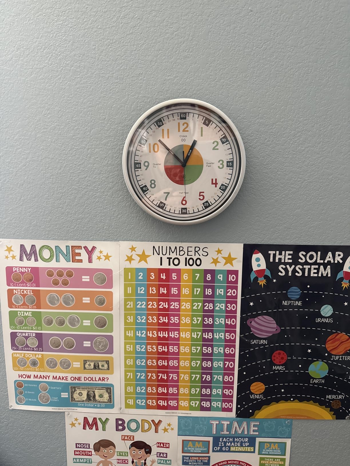Kids Wall Clock - Learning Clock, Silent 10in, Classroom & Homeschool customer photo 2