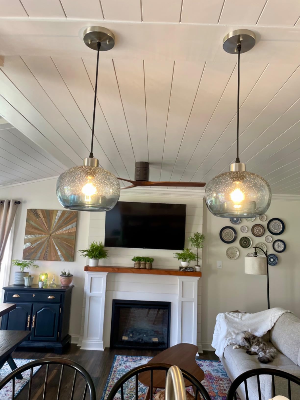 CASAMOTION Glass Pendant Light, Clear Black Seeded, Brushed Nickel customer photo 1