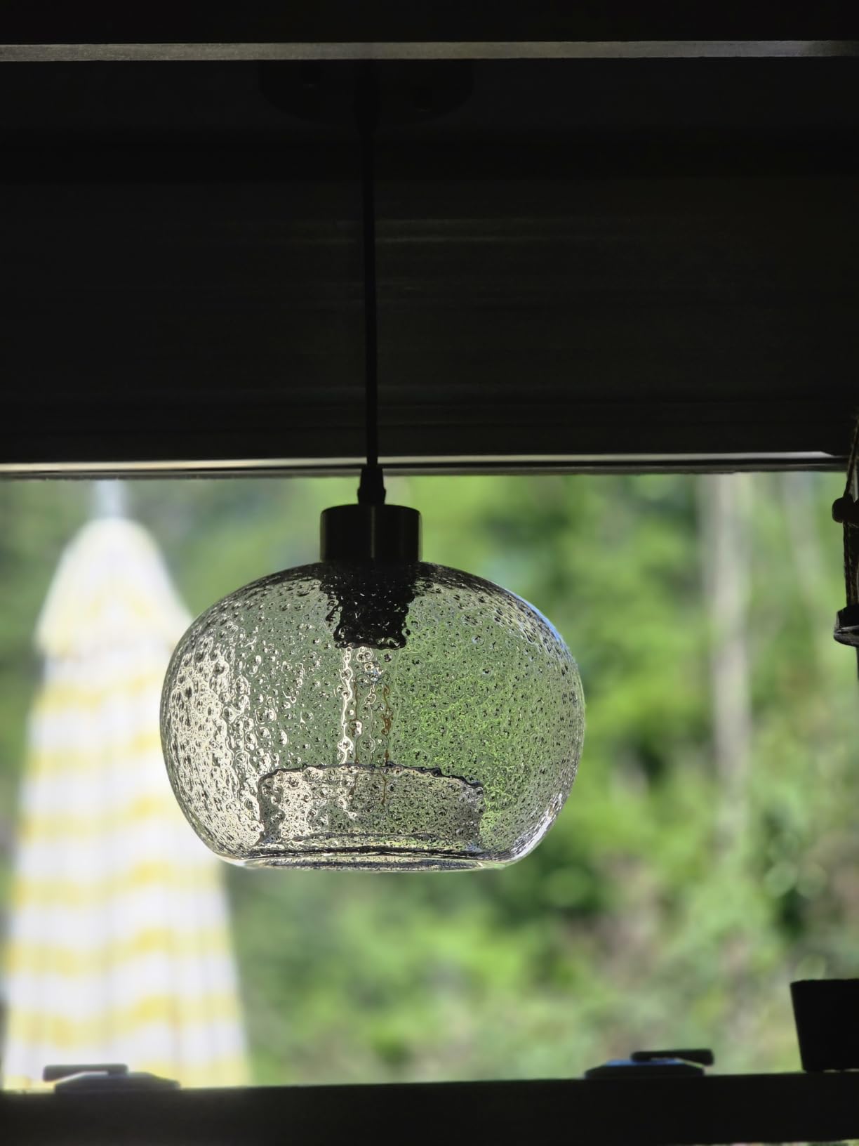 CASAMOTION Glass Pendant Light, Clear Black Seeded, Brushed Nickel customer photo 2