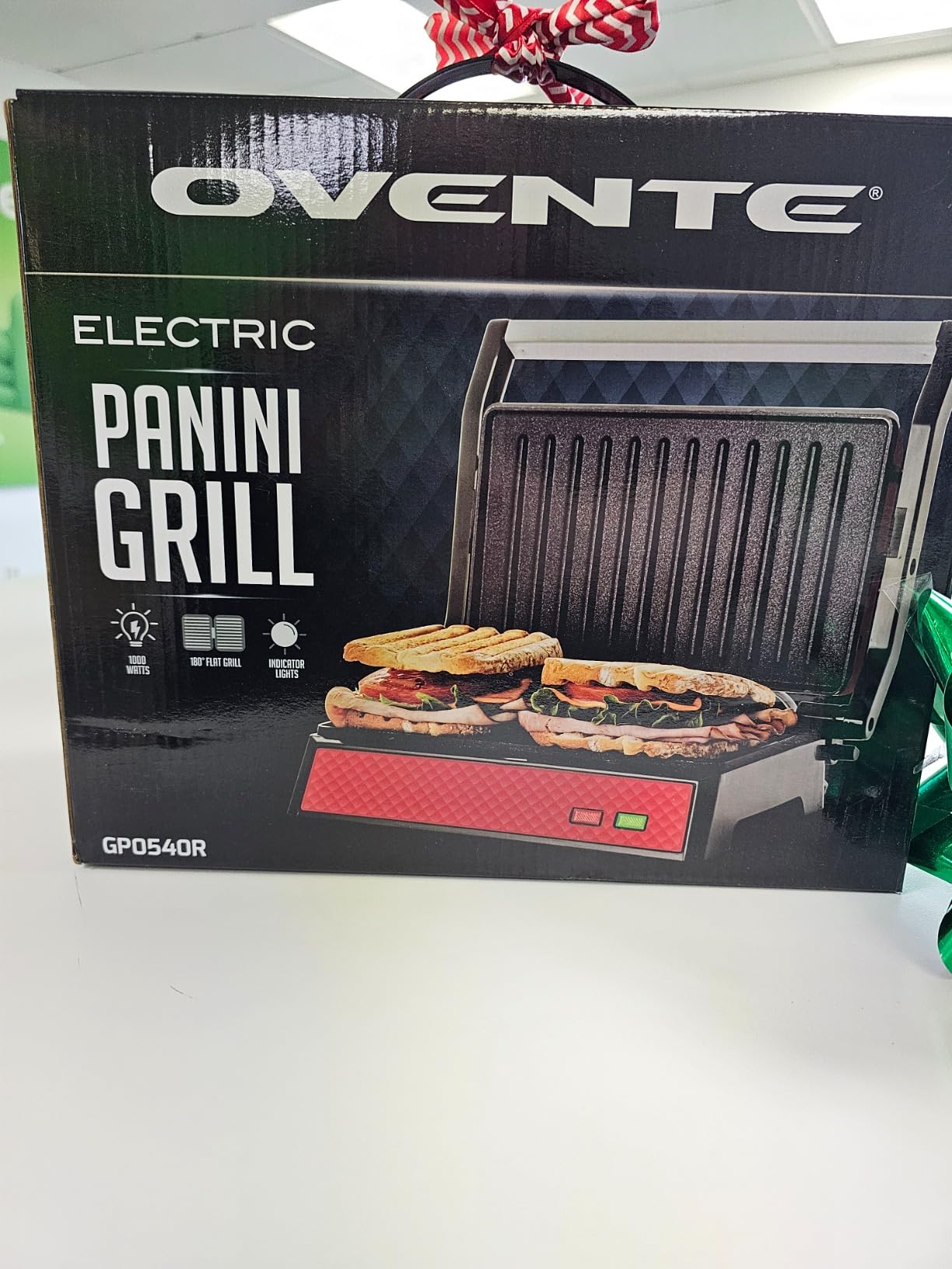 OVENTE Electric Indoor Panini Press Grill + Sandwich Maker, Red GP0620R | Opens 180 Degrees to Fit Any Type or Size of Food, 1000W Indoor Cooking Perfect for Quesadillas, Burgers & More customer photo 1