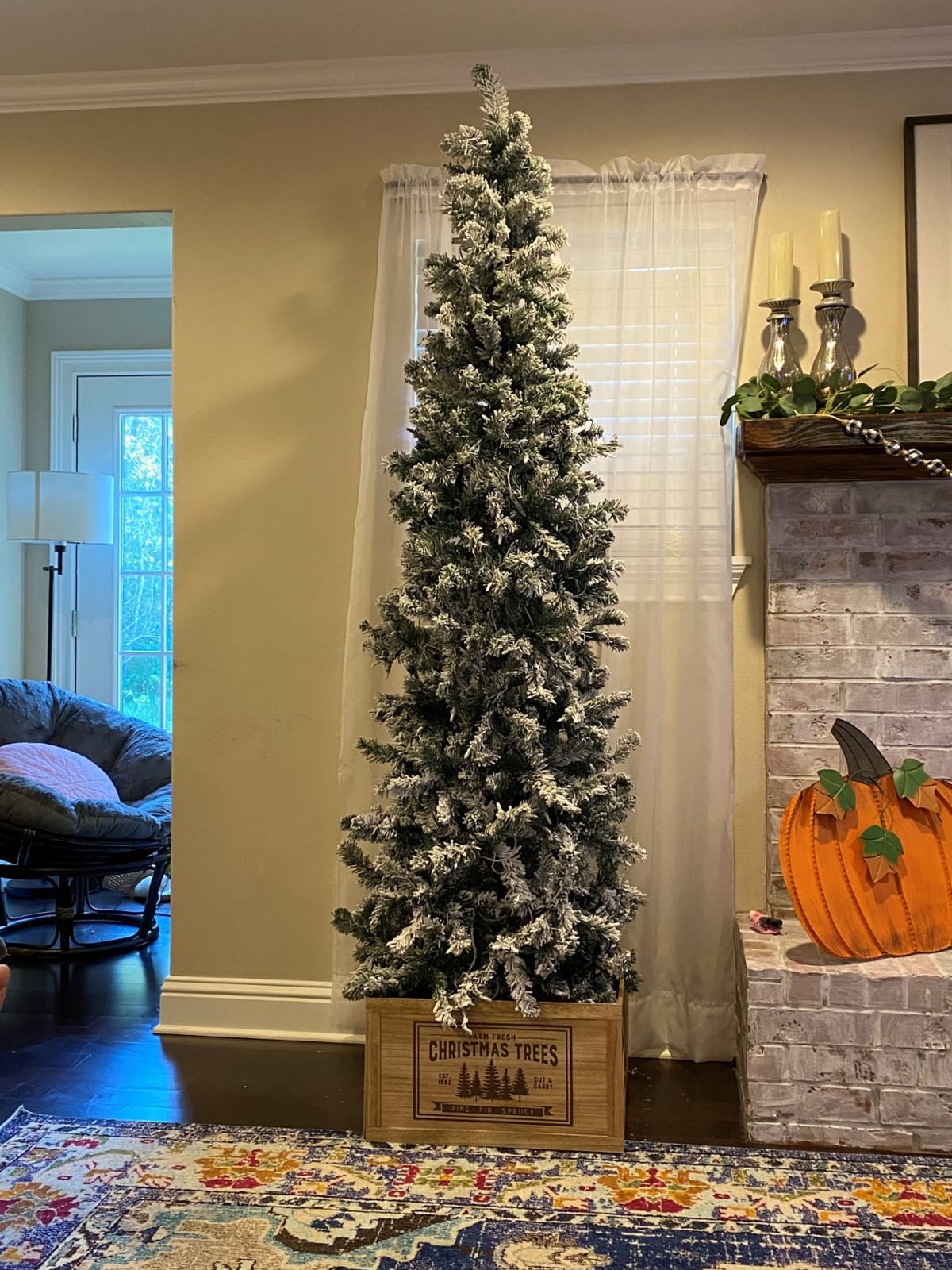 Best Choice Products 7.5ft Flocked Pencil Christmas Tree w/Twinkling LEDs, Pre-Lit Slim Artificial Holiday Decoration, Lighted Skinny w/Base, 350 Lights, 641 Tips, Warm White Lights customer photo 2