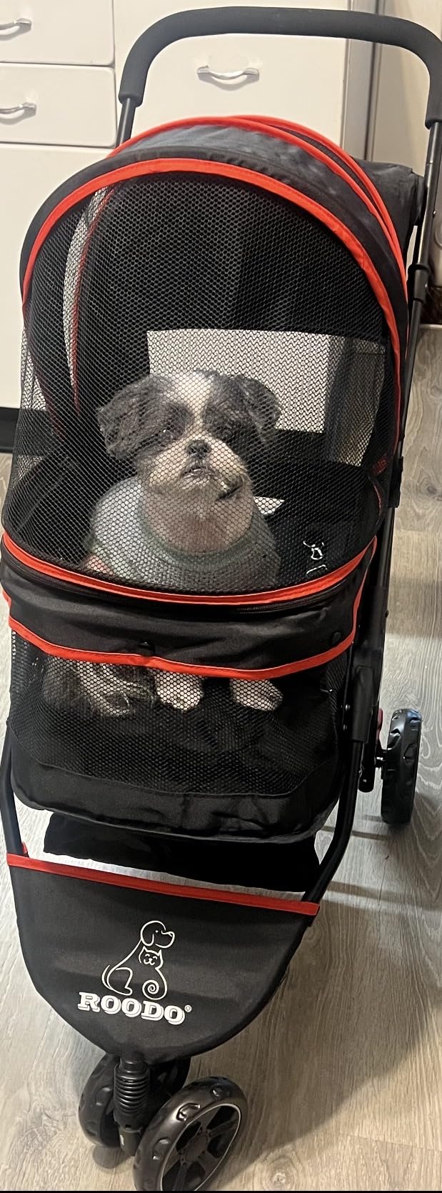 ROODO Escort 3 Wheel Dog Cat Pet Stroller for Small/Medium Dogs Cats Best Lightweight Foldable Portable Compact Jogger All Terrain Travel Pet Gear System Puppy Doggie Bunny Kitty Stroller(Grey) customer photo 2